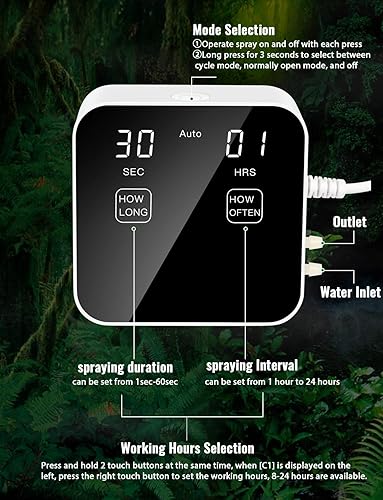 Miniatura 4 de Reptile Mister automático, sistema silencioso de niebla de reptiles con temporizador, humidificadores de niebla de reptiles con boquillas de niebla