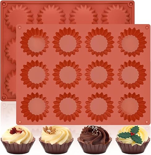 Miniatura 1 de JOERSH 2 moldes de caramelo de chocolate de 12 tazas, molde grande para taza de mantequilla de maní, mini sartén de silicona para chocolate,