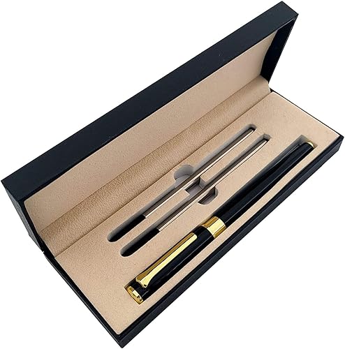 Miniatura 7 de Acoud Bolígrafo de metal, bolígrafo de oficina con dos recambios negros de 0.020 in, bonito regalo para familiares, amigos y colegas (negro)