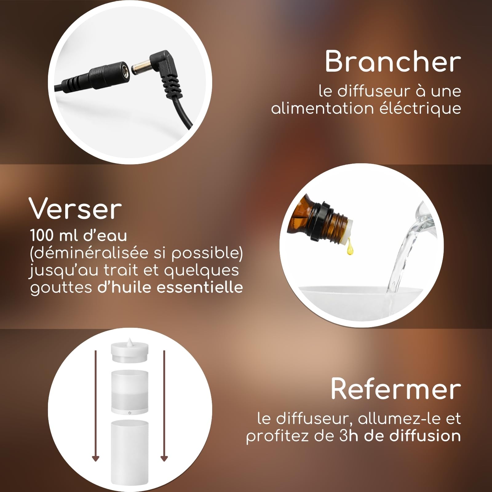 Zen’Arôme Diffuseur d’Huile Essentielle Volupsia – Diffuseur Ultrasonique Aromathérapie à Froid - Diffuseur Électrique Parfum Maison avec Télécommande - Éclairage LED Effet Bougie – en Métal et Verre