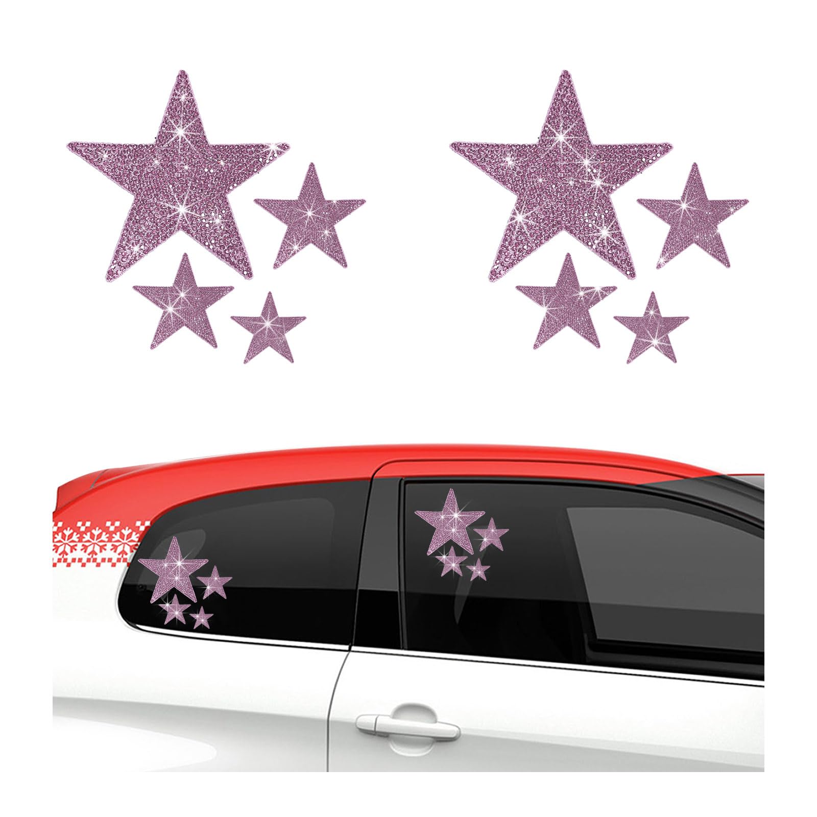 12 Autocollants étoiles Pailletées Pour Voiture - PVC Strass - 4 Tailles (3,5 à 9 Cm) - Déco Pare-chocs, Vitres