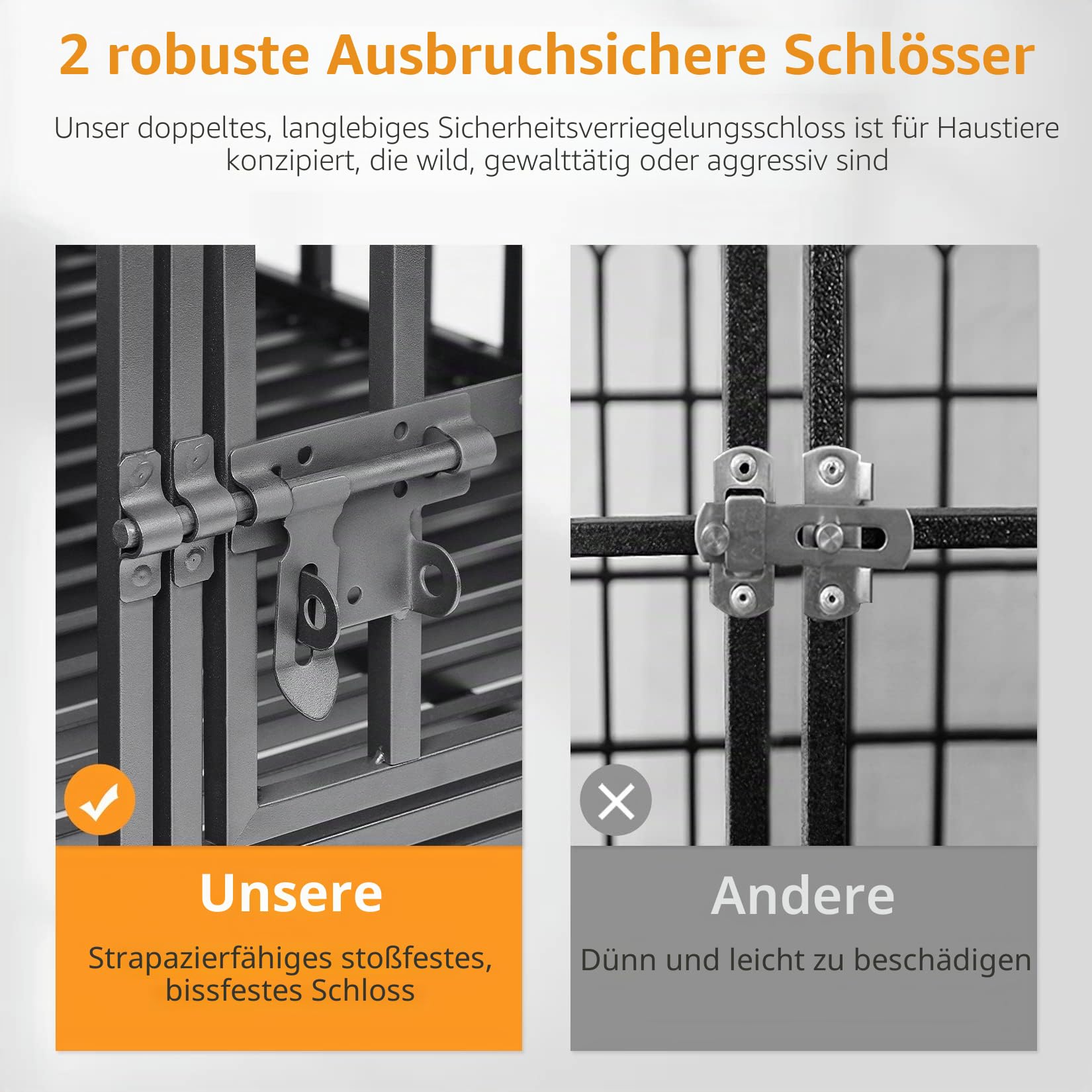 BingoPaw Hundekäfig XXL Transportbox Schwerlast: Hundebox große Hunde Metall Gitterbox Hundetransportbox mit 3 Türen, 4 Rollen und Bodenschale, 117x78x93.5cm