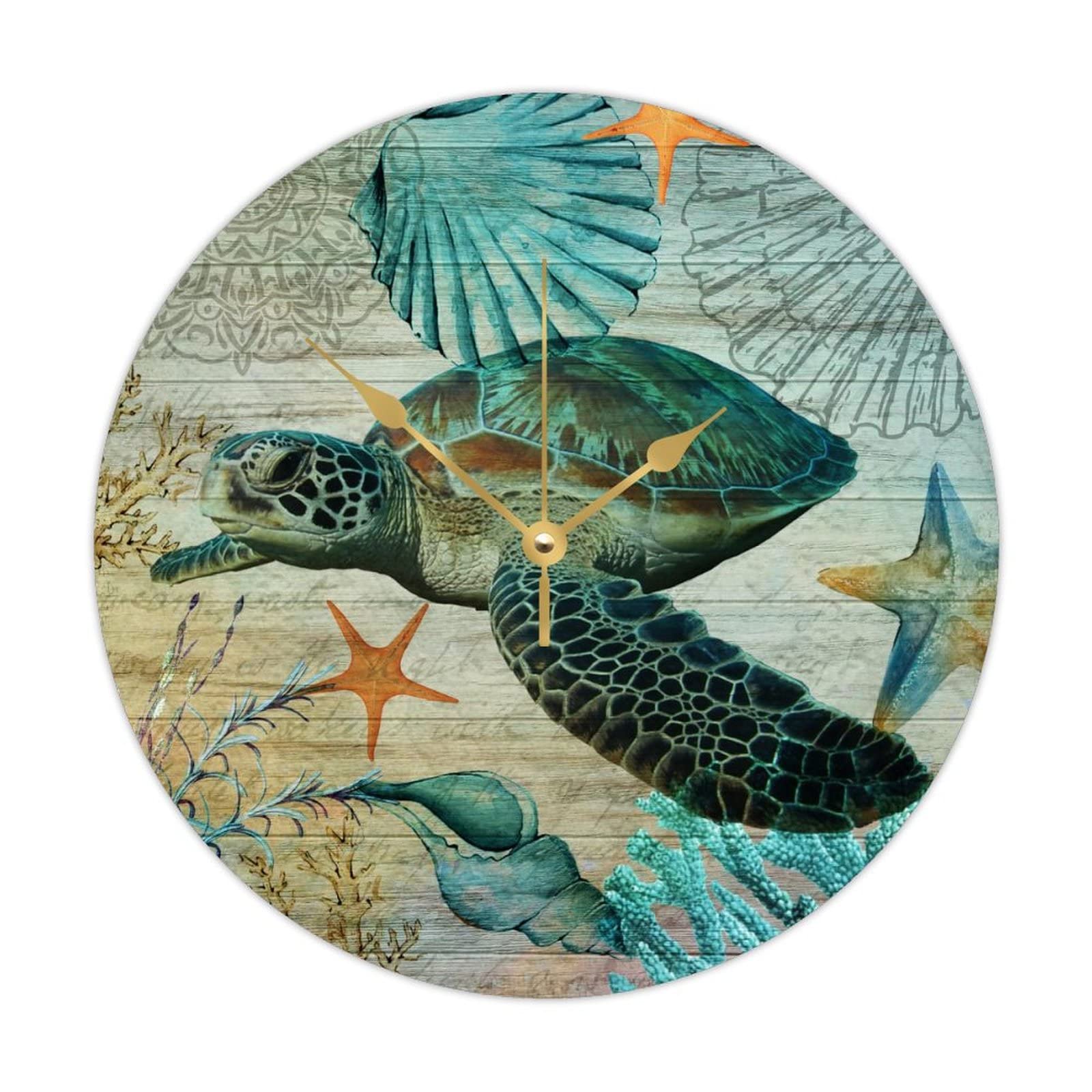 Horloge tortue marine en bois silencieuse pour supprimer le tic-tac du salon