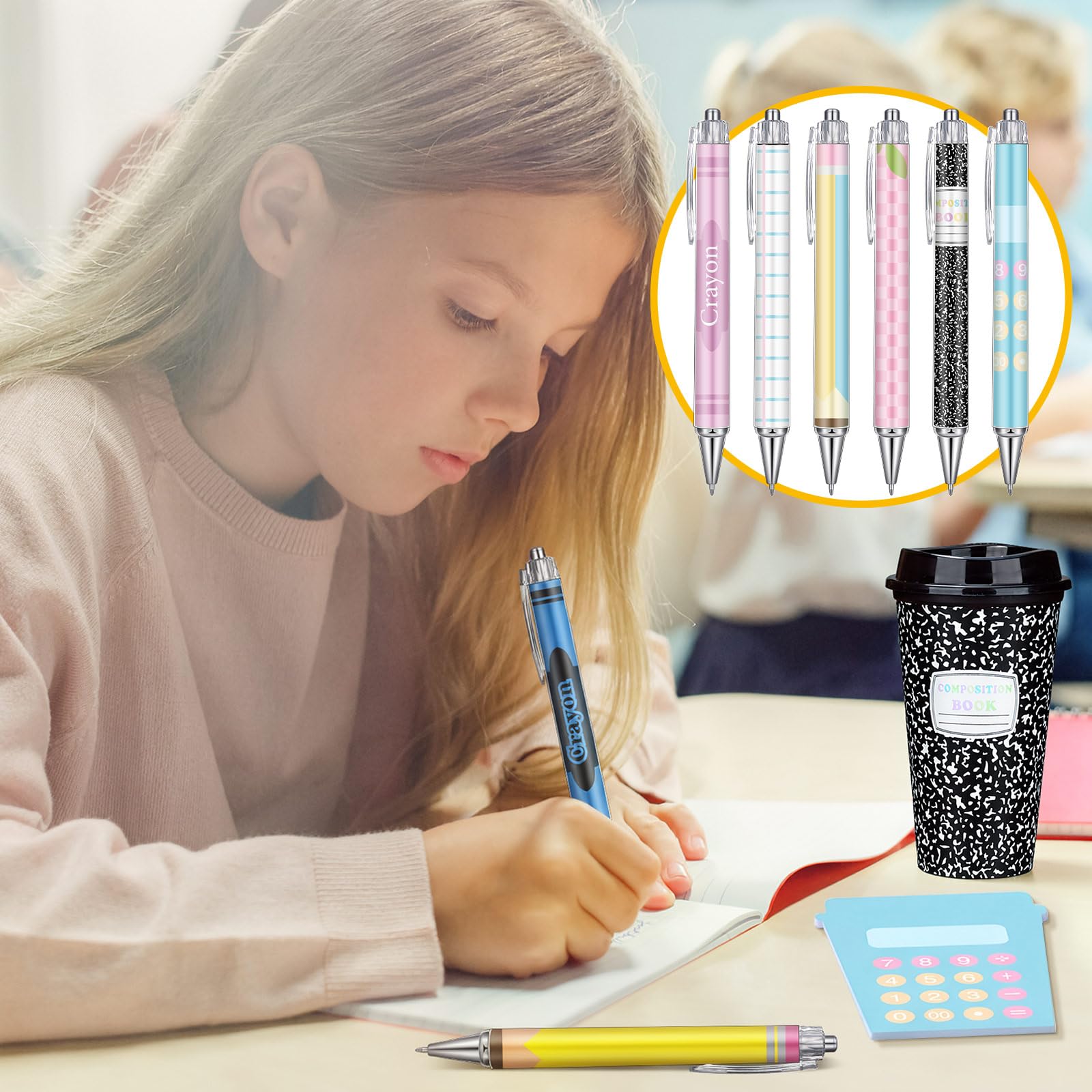 Honeydak Set di 12 bicchieri per il ritorno a scuola, regalo per insegnanti, idea regalo per insegnanti, composizione, penne a sfera per mentore, docenti, educatori (473,6 g, carino)