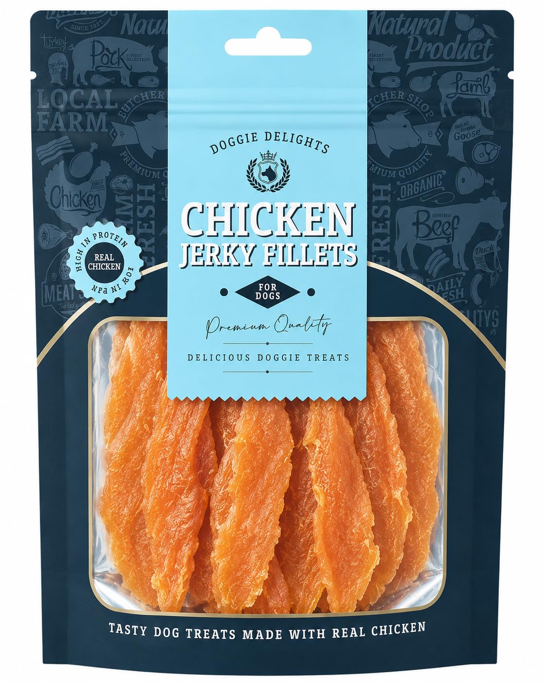Doggie Delights Chicken Jerky Fillets High Protein Dog Training Treats 1 x 160g