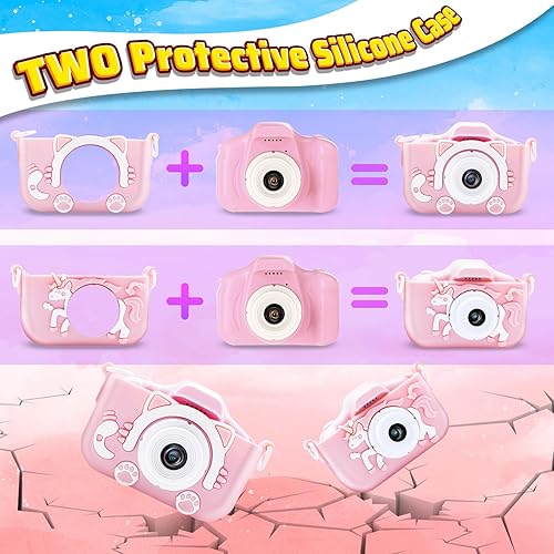 Miniatura 4 de Cámara para niños, juguetes de cámara para niños, 2 fundas protectoras de silicona para cámara digital HD, regalos de cumpleaños para niños y niñas