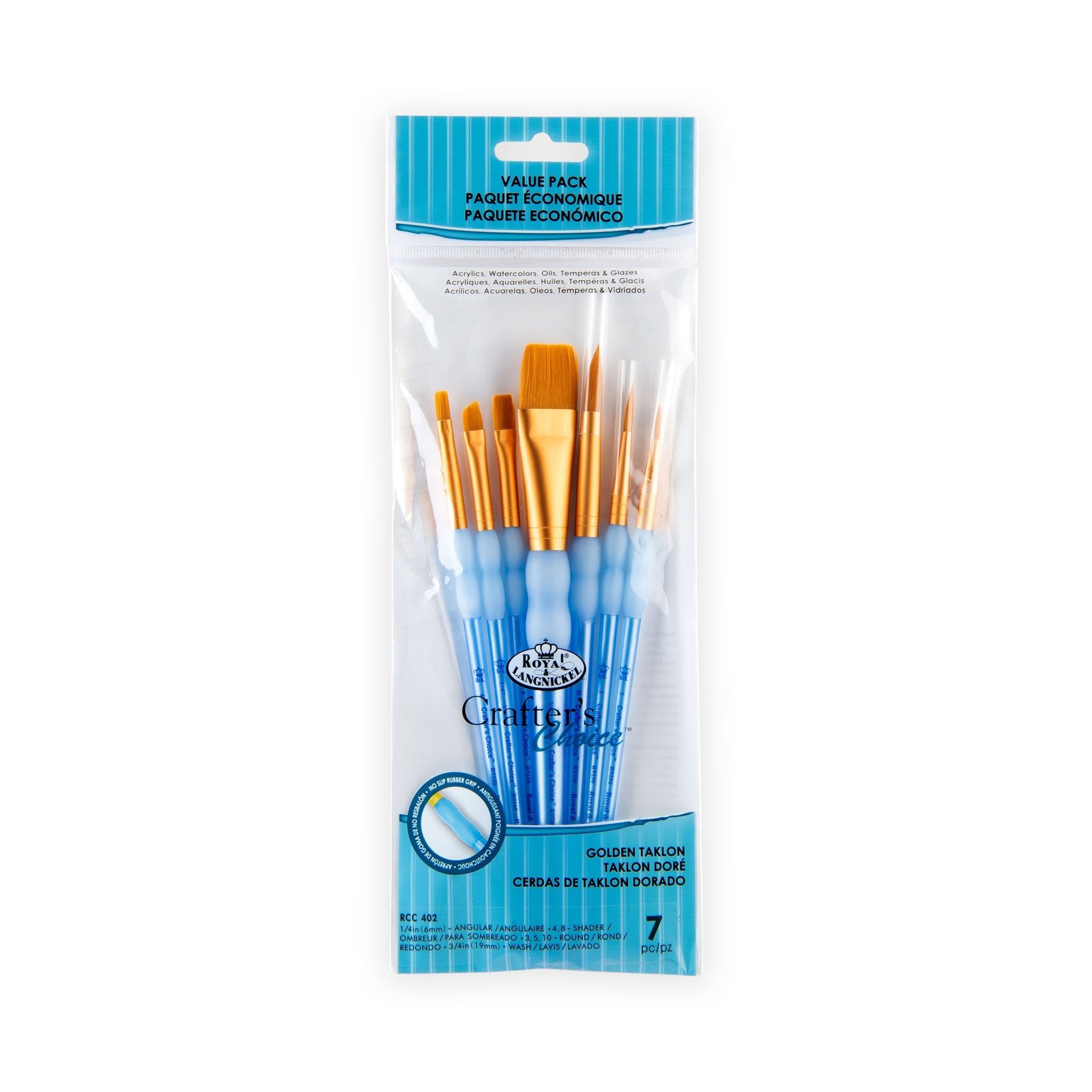 Royal and Langnickel Crafter's Choice Taklon Variety Brush Set - Gold (Pack of 7)