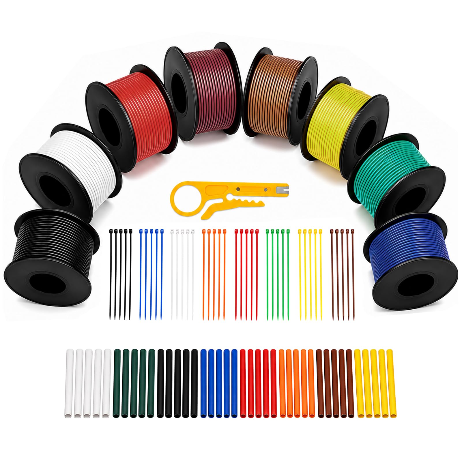 DEKIEVALE 20AWG Silicone Wire Kit, 8 Colours 0.5mm² Tinned Copper Stranded Wire, 8×5M Flexible Electrical Cable Rolls for RC, LED, Automotive, DIY Electronics and Battery Projects