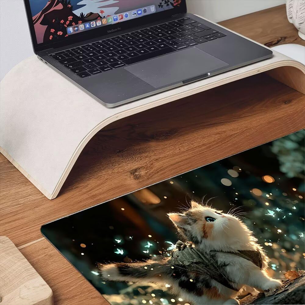 Duża podkładka pod mysz do gier XXL 1800 x 900 x 3 mm z zszytymi krawędziami, trwała antypoślizgowa podstawa z naturalnej gumy, zmywalna podkładka na klawiaturę, gry, dom biuro, kocie motyle xR6-498