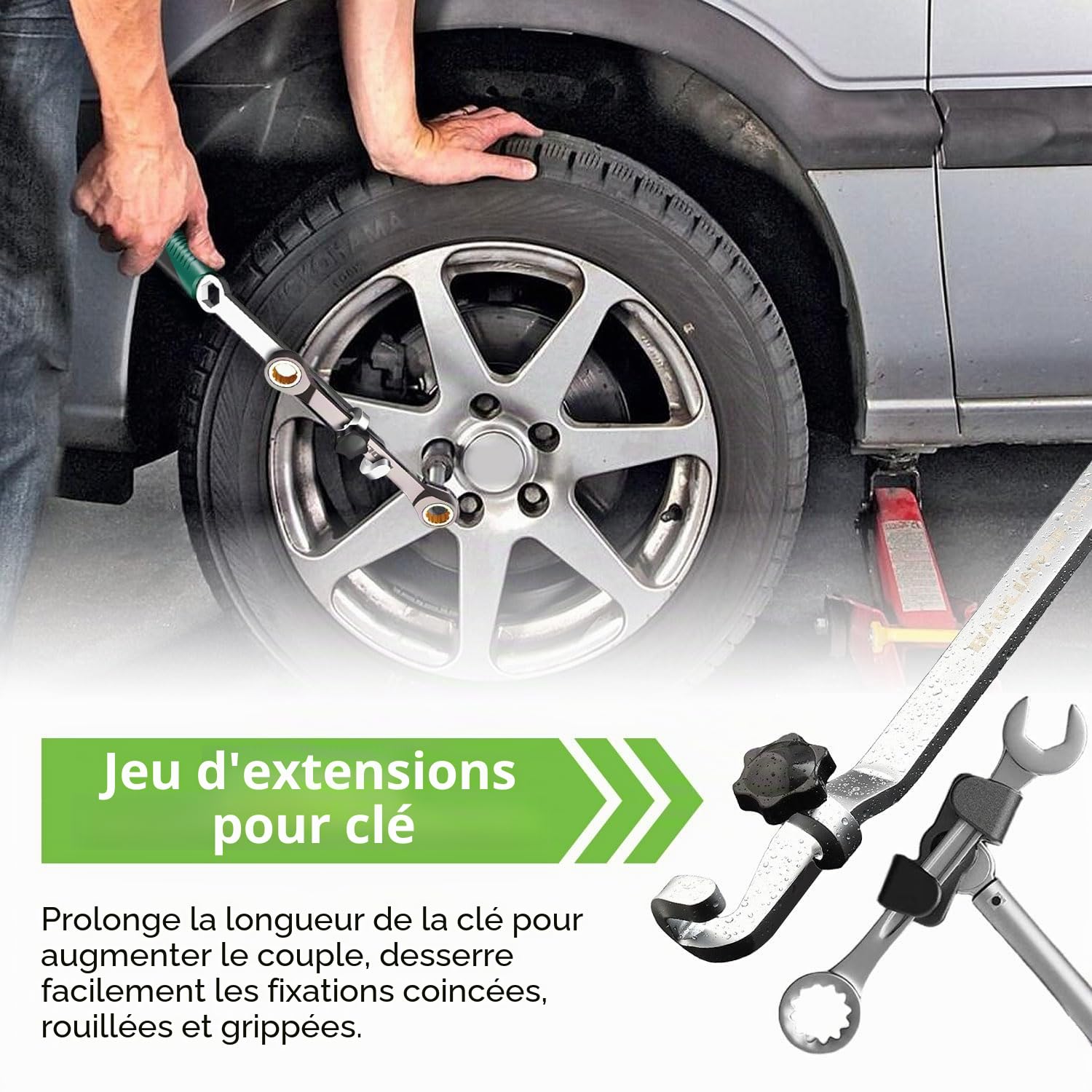 Prolongateur de Clé de 40 cm avec Adaptateur de 1/2 Pouce, compatible avec Clés à Double Fonction/à Bouche/à Cliquet pour Réparation Automobile, Maintenance d’Équipements, Bricolage Domestique