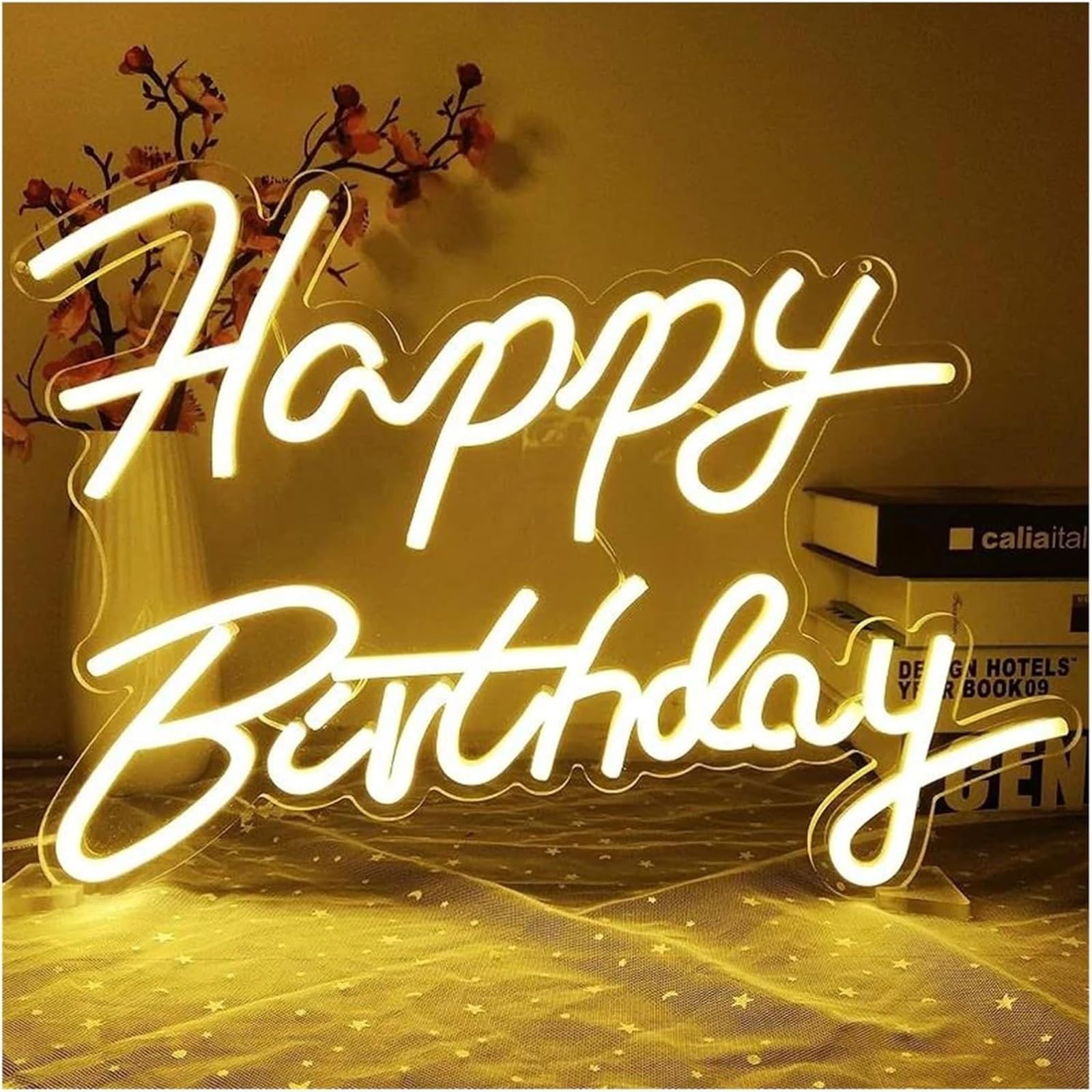 Zynther Neon lamp Colorful Letters Indoor Lighting Neon Sign Happy Birthday Party Decoration(Yellow)