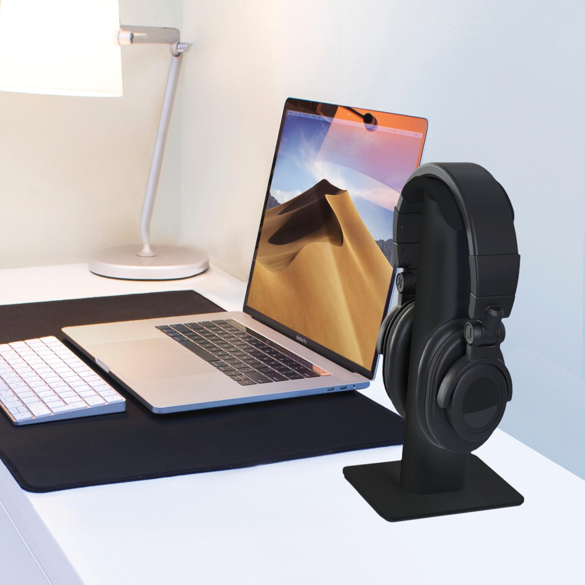 Kanto H2 Desktop Headphone Stand | Supports 10 kg | Curved Silicone Design Prevents Indents | Black