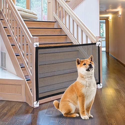 Miniatura 6 de Puertas para perros para casa, portones plegables portátiles para mascotas, puerta mágica de malla para interiores para escaleras y puertas, 29.52 x