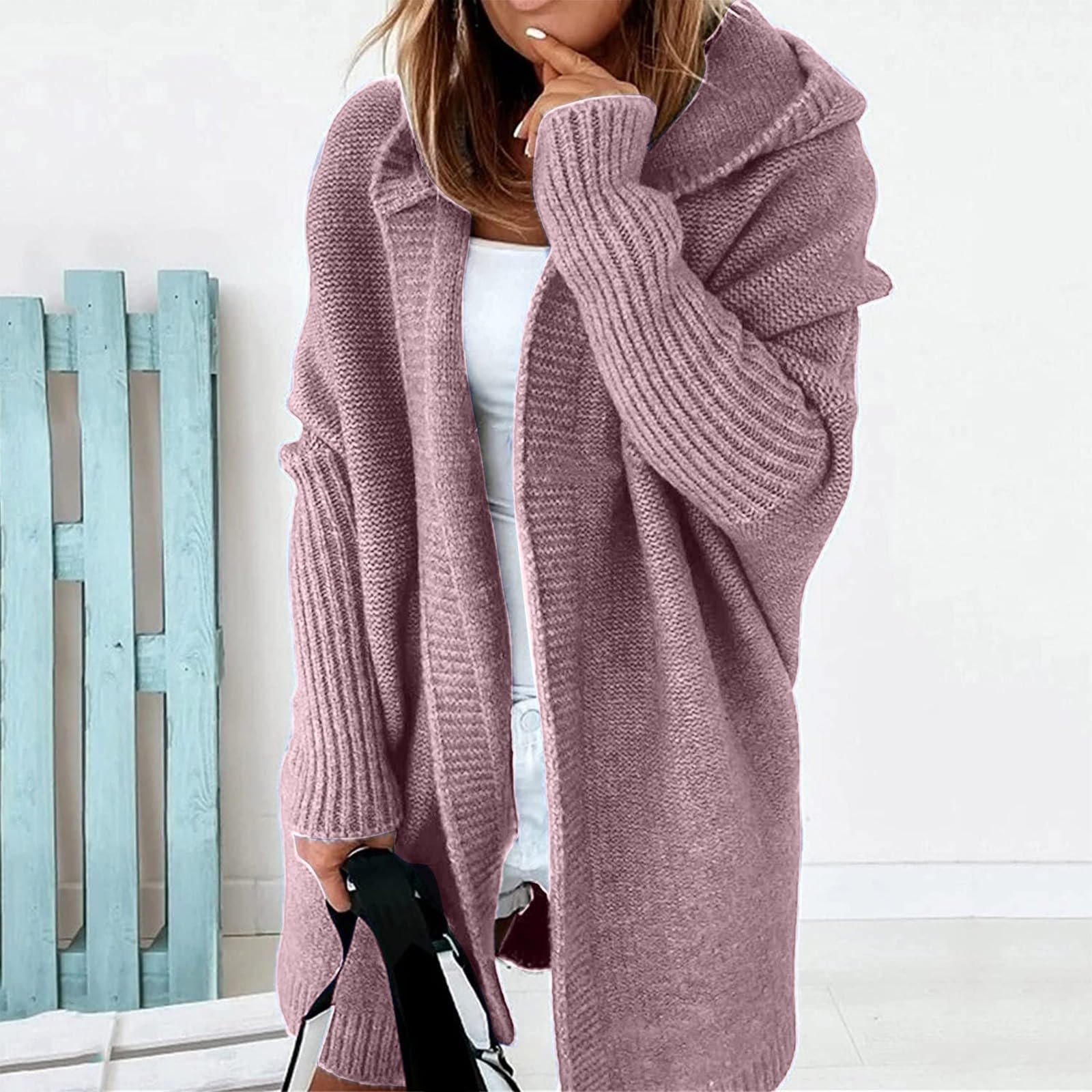Strickjacke Damen Elegant Grobstrickjacke Langarm Mantel Mittellang