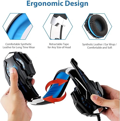 Miniatura 5 de Auriculares para juegos PS4 Xbox One con sonido envolvente estéreo PS4 para juegos con micrófono y luz LED cancelación de ruido auriculares para