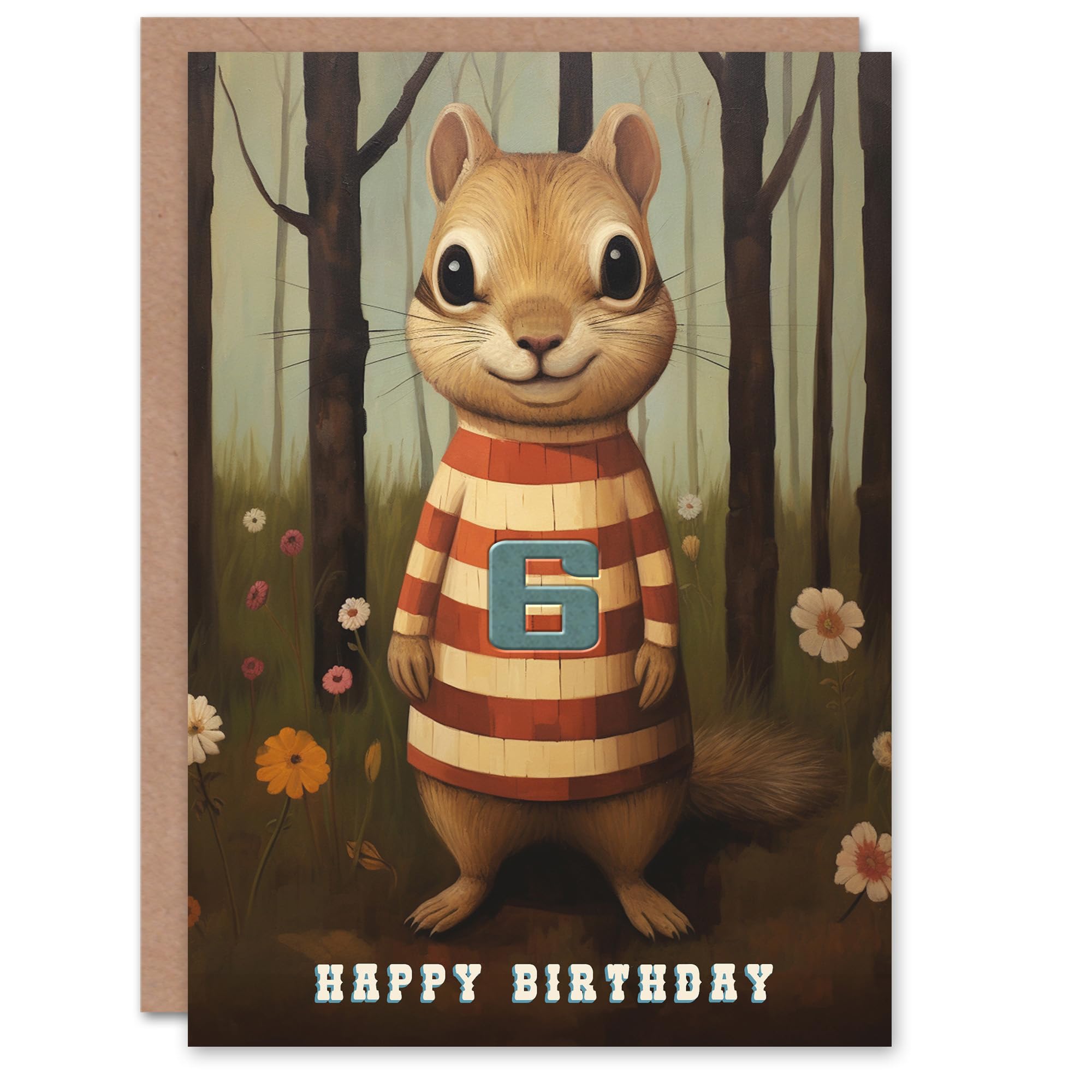 Artery8 6th Birthday Greeting Card Child Cute Chipmunk Kids Age 6 Year Old