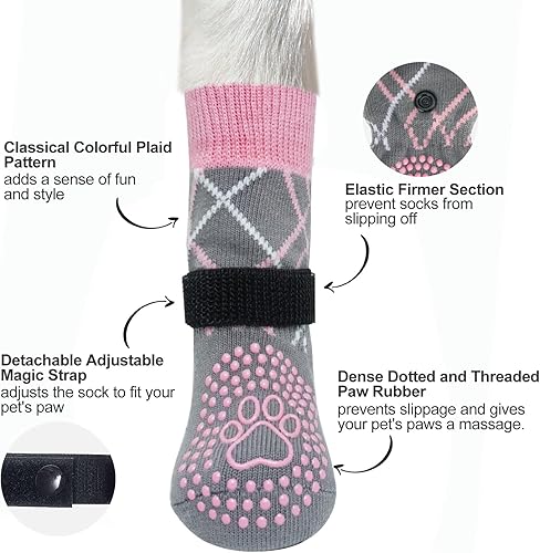 Miniatura 10 de BEAUTYZOO Calcetines reflectantes antideslizantes para perros para evitar lamer las patas, zapatos de perro para suelos de madera dura en pavimentos