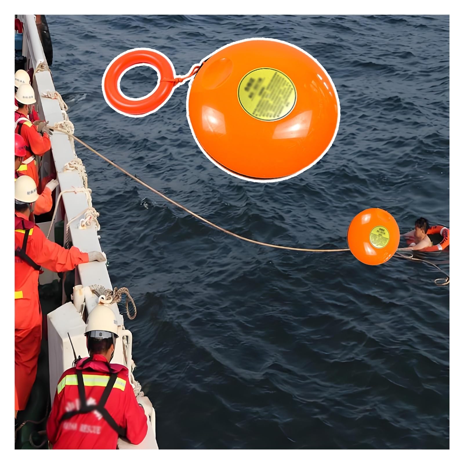 Disco di salvataggio di emergenza, frisbee leggero da 16,5 cm, con impugnatura in gomma e corda da 39,9 m, per annegamento, salvataggio e sicurezza