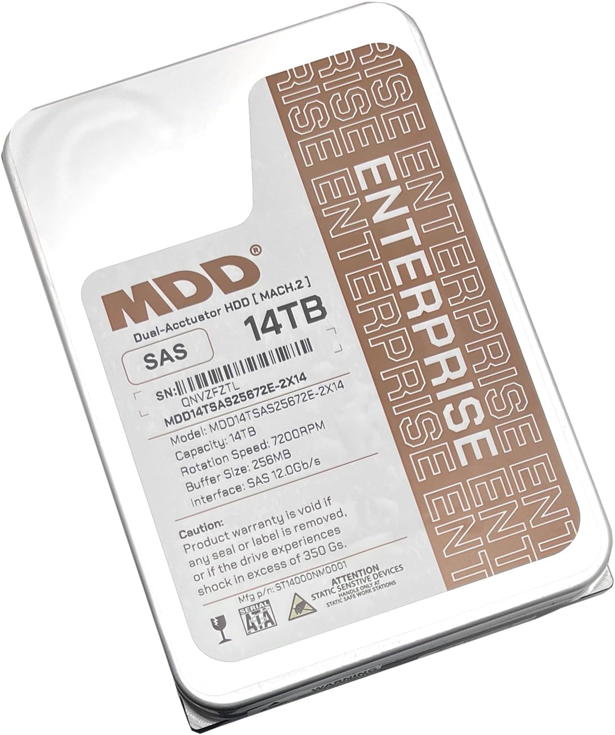 MDD MAXDIGITALDATA MDD (MD14TSAS25672E-2X14) 14TB 7200RPM 256MB Cache 4KN SAS 12Gb/s 3.5-inch (Dual Actuator) Enterprise Hard Drive - [NOT a SATA HDD] (Renewed)