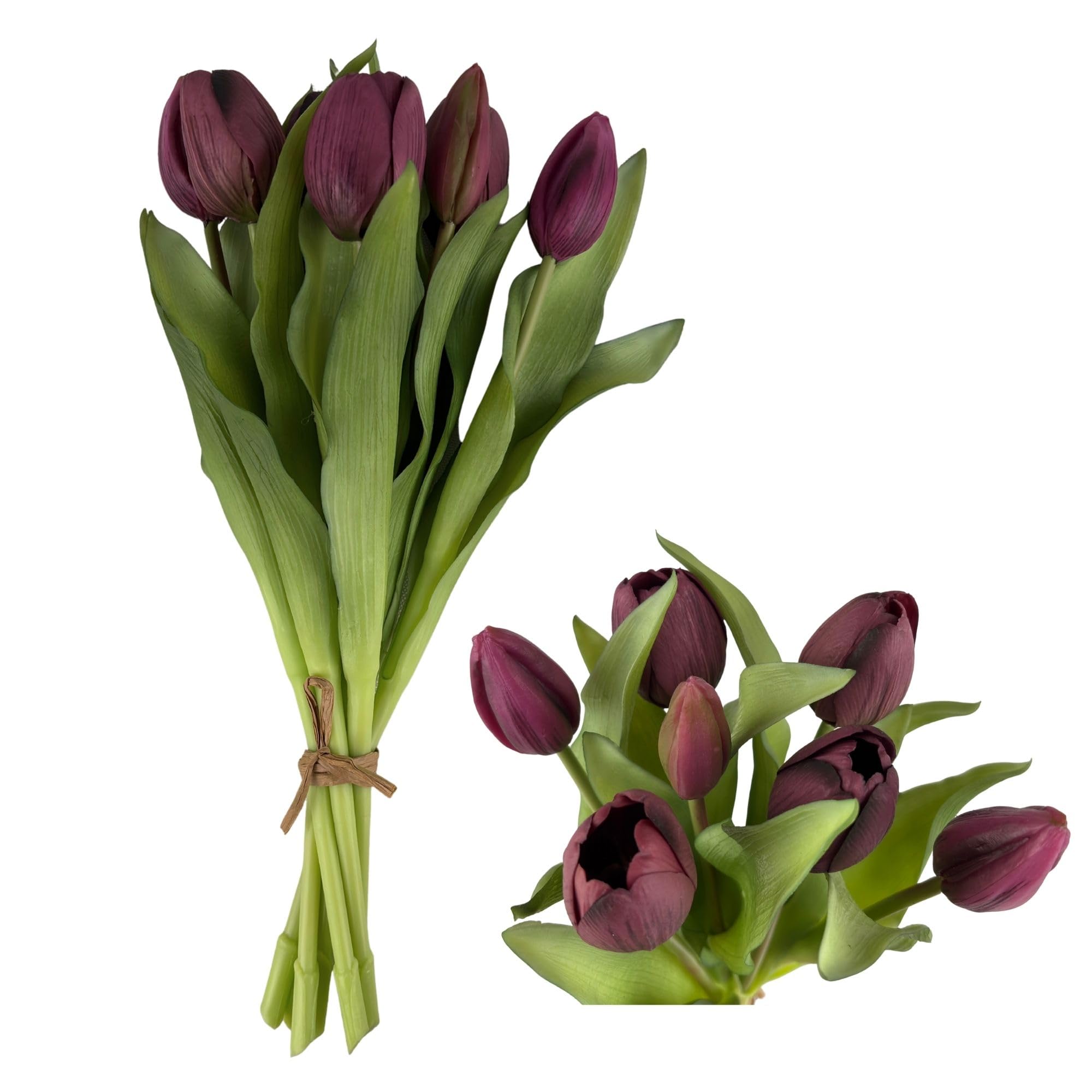 G.blümt Tulpen künstlich, Tulpenstrauß Real Touch wie echt, Kunstblumen Tulpenbund 7 Stück (Plum Purple)