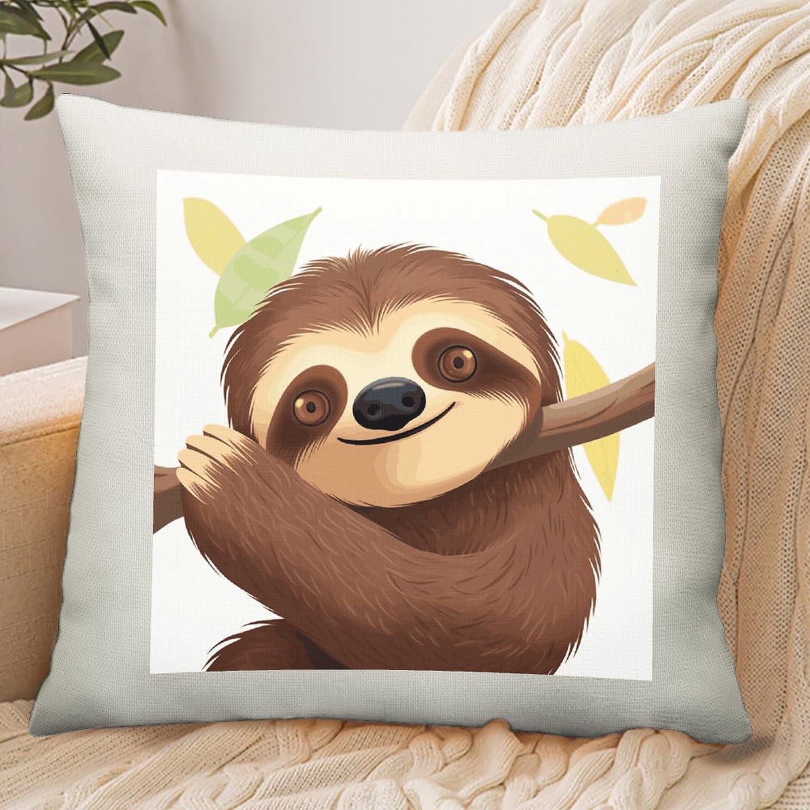 Adfgyerh Style Sloth Pillow Cover Breathable,Pillowcases Boho Decorative Envelope Closure,Throw Pillow Covers For Beach,Patio,Balcony,Couch Living Room 18 * 18In