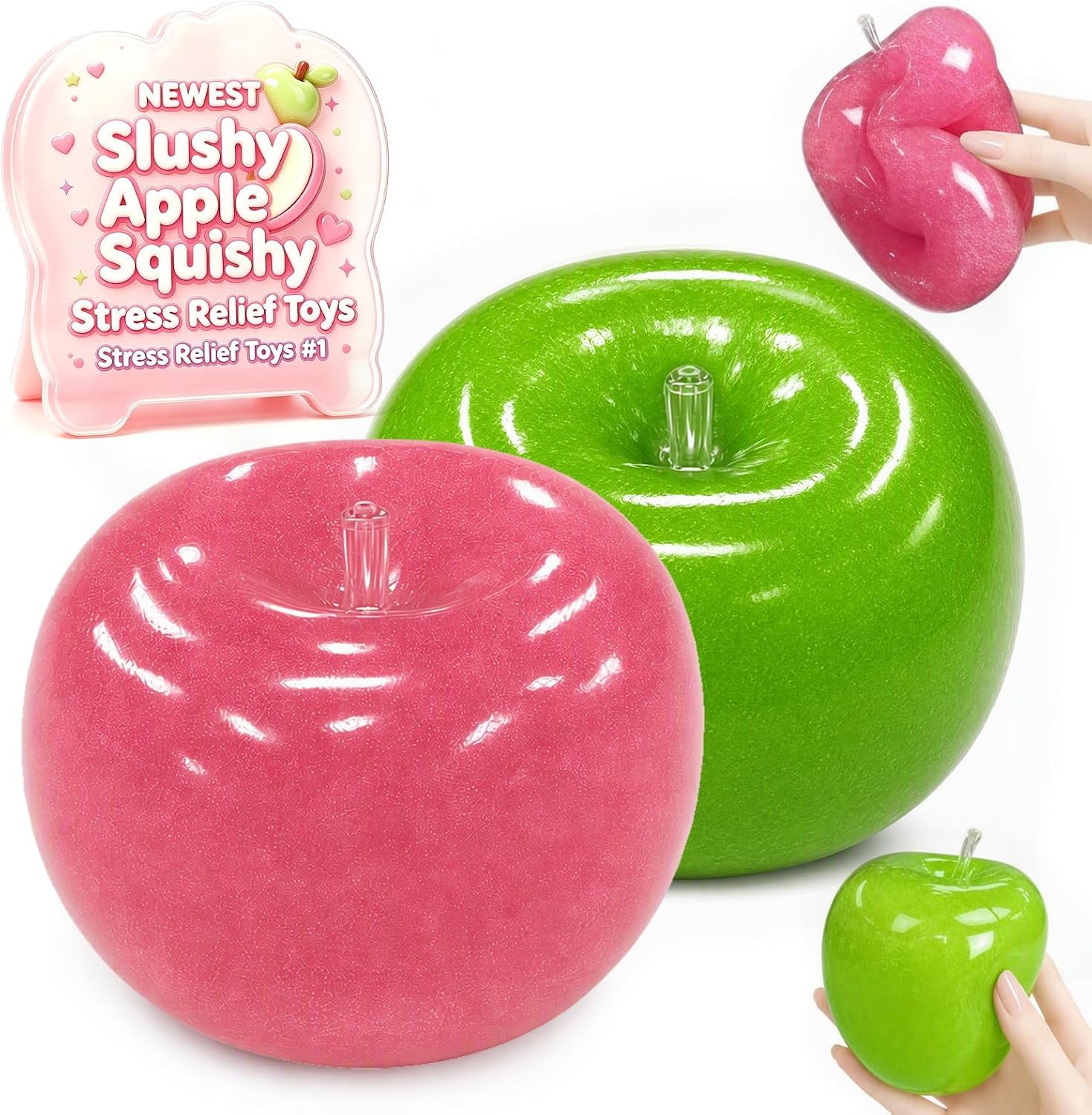 2PCS Apple Slushy Squishy Fidget Toys,Crunchy Squishy Slush Ball Squishy Slushy Apple Fidget Toys,Crunchy Stress Ball Sensory Toys,Stress Relief Slow Rising Squishy Toys Party Favors
