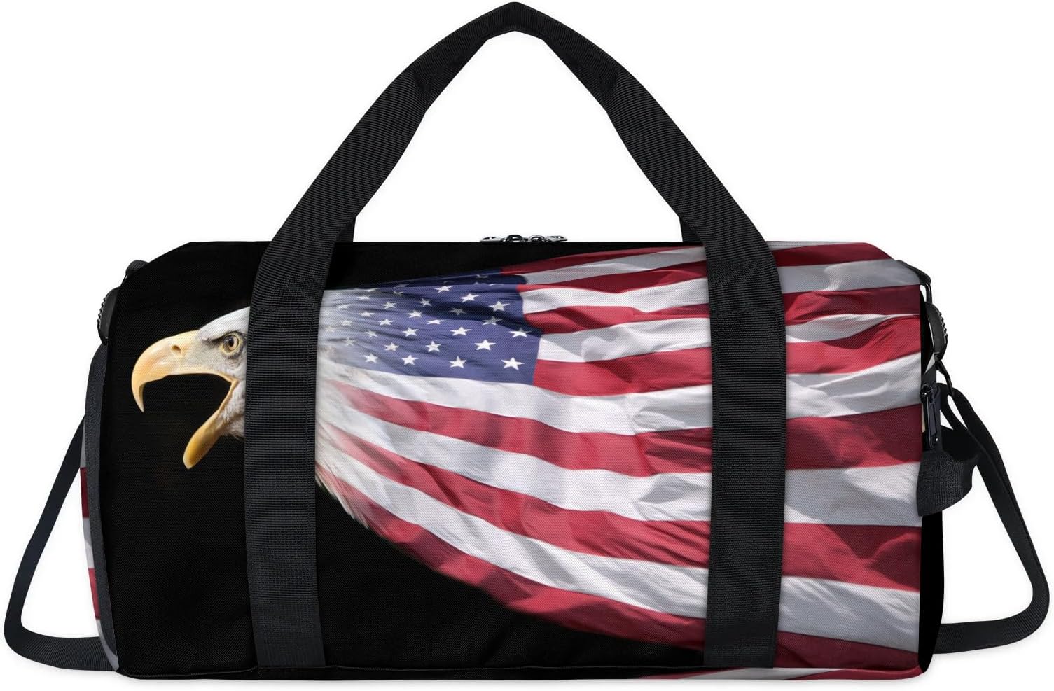 Bald Eagle USA Flag Sport Duffel Bag with Shoes Compartment Bald Eagle Overnight Weekender Bags Travel Gym Luggage Organizer for Women Men Kids Girls Boys