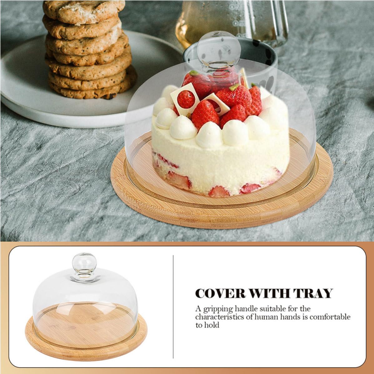 Soporte para Tartas con Cúpula de Cristal, Bambú y Vidrio