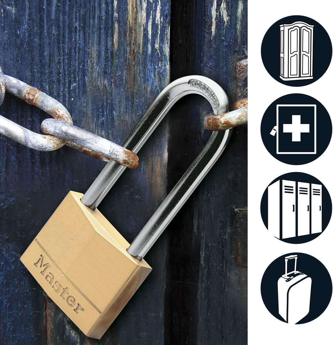 Master Lock 130EURDLJ Key Padlock with Brass Body and Long Shackle, Gold, 9,7 x 3 x 1,2 cm