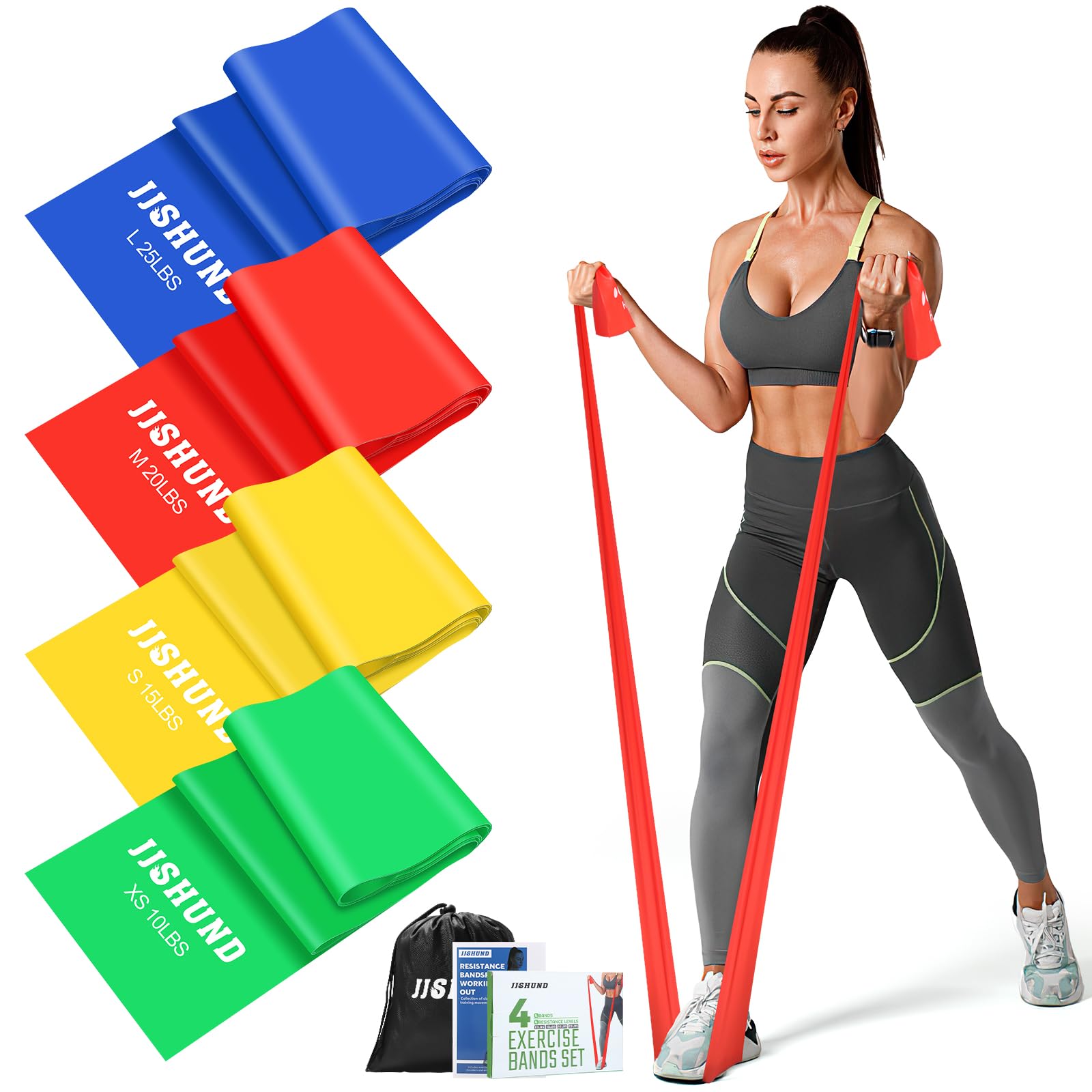 4 Stücke Fitnessbänder, 1.5M Resistance Bands Widerstandsbände Gymnastikband in 4 Stärke Fitnessband für Pilates Yoga Rehabilitation Männer und Frauen