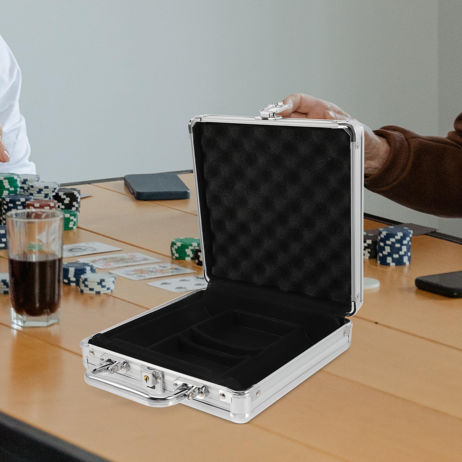Toyvian Custodia in Lega Poker per Fiches, Portatile Chiusura a Cordoncino e Manico, Alte Capacità per Carte da Gioco