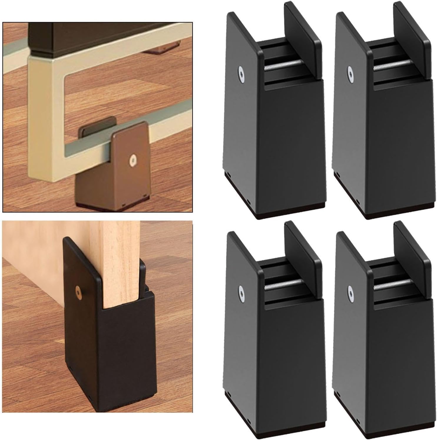 4 Pieces Bed Risers Furniture Risers Floor Protector Portable Chair Height Extenders Furniture Leg Lifts for Desk Living Room, Black, Height 10 cm