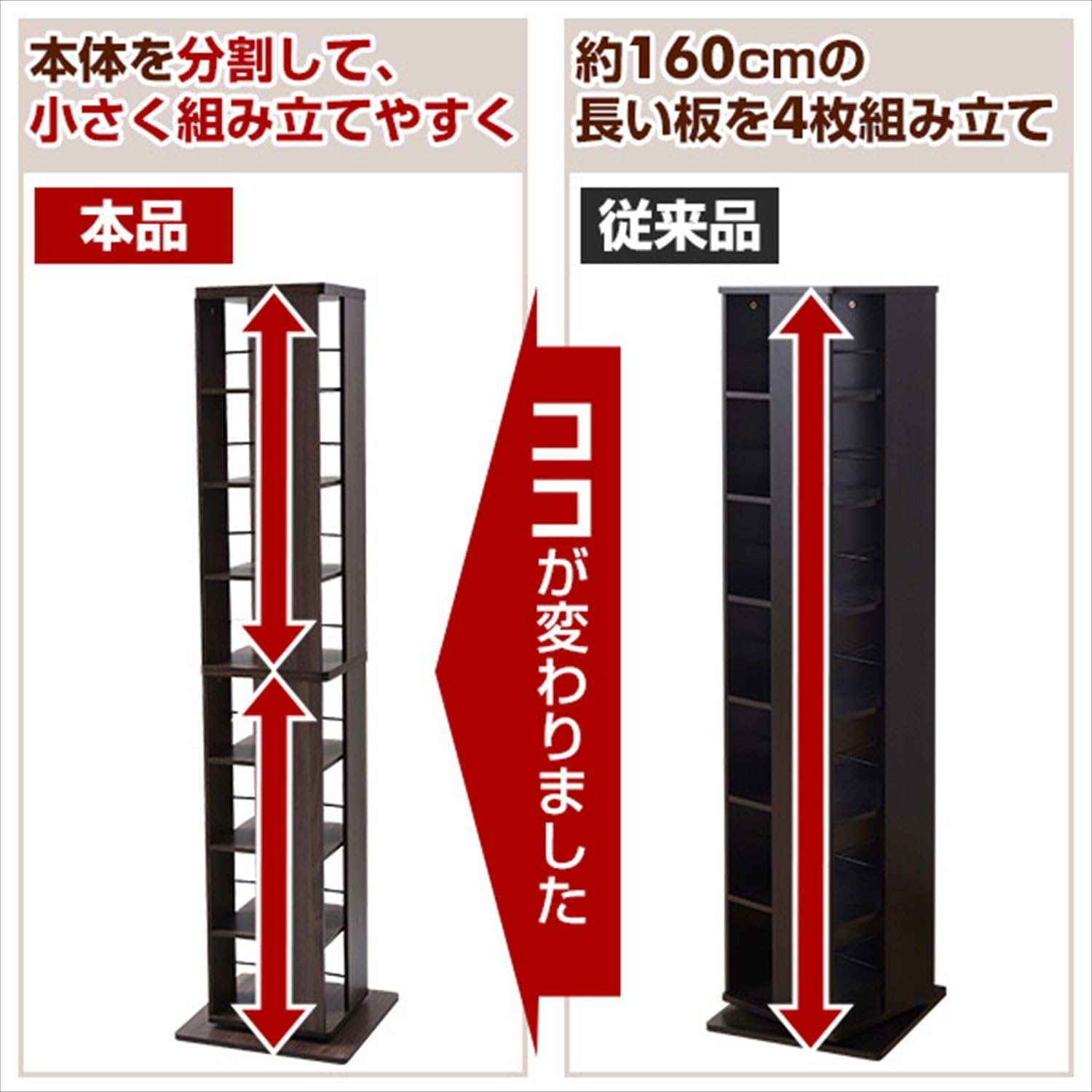 山善(YAMAZEN) 回転本棚 8段 幅45×奥行45×高さ182.5cm 壁付け・角置き