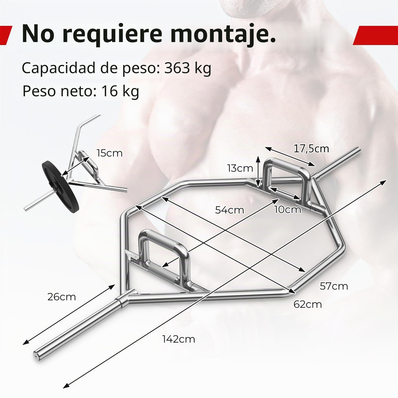 GOPLUS Barra Hexagonal para Sentadillas y Peso Muerto con Carga de 363 kg | Barra Z de Musculación con Mango Plegable, Moleteado y Cierre de Muelle, Plateado