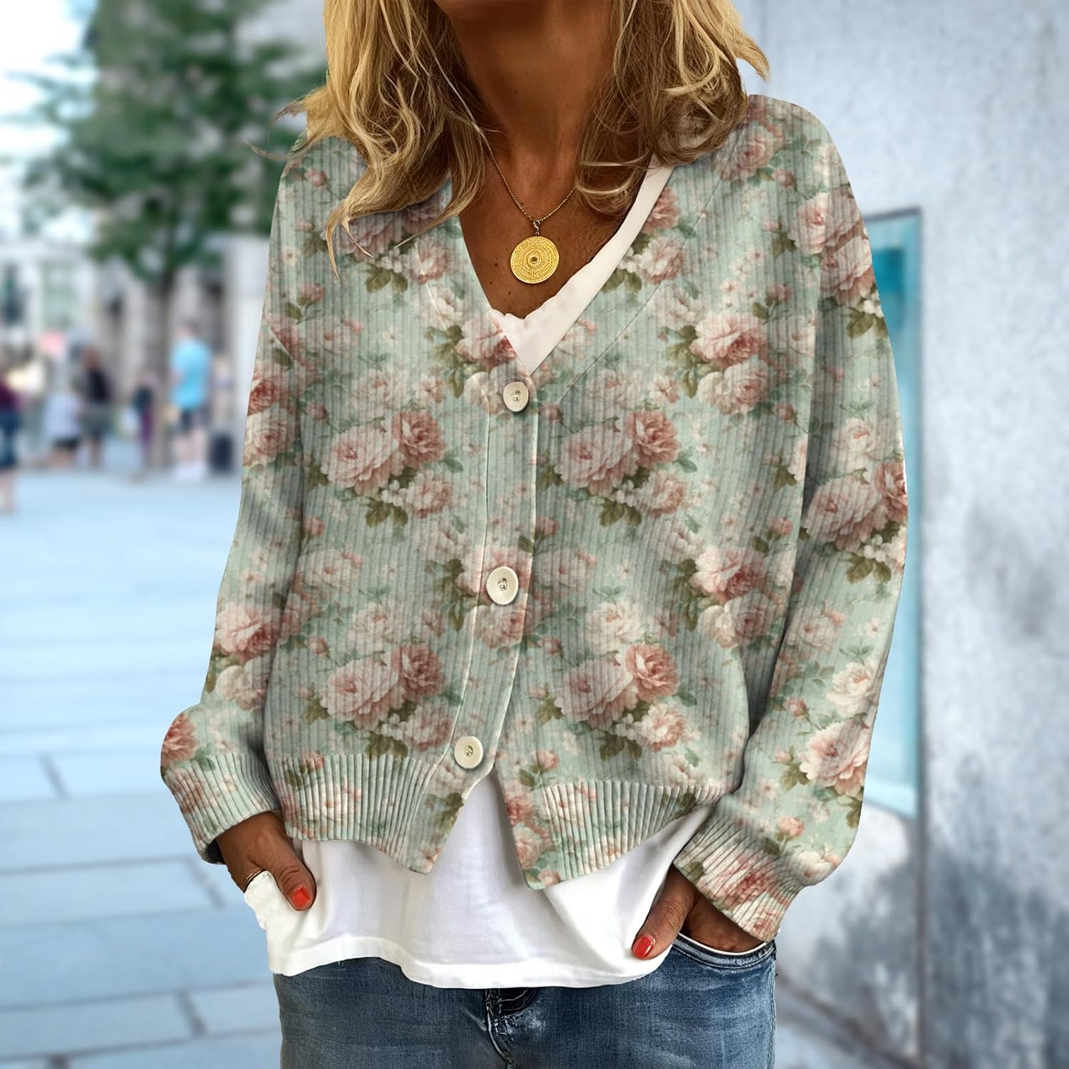 MARSVOVO Trendy Long Sleeve Cardigan for Women V Neck Button Up Comfy Cozy Sweater Dressy Casual Elegant Fall Clothes