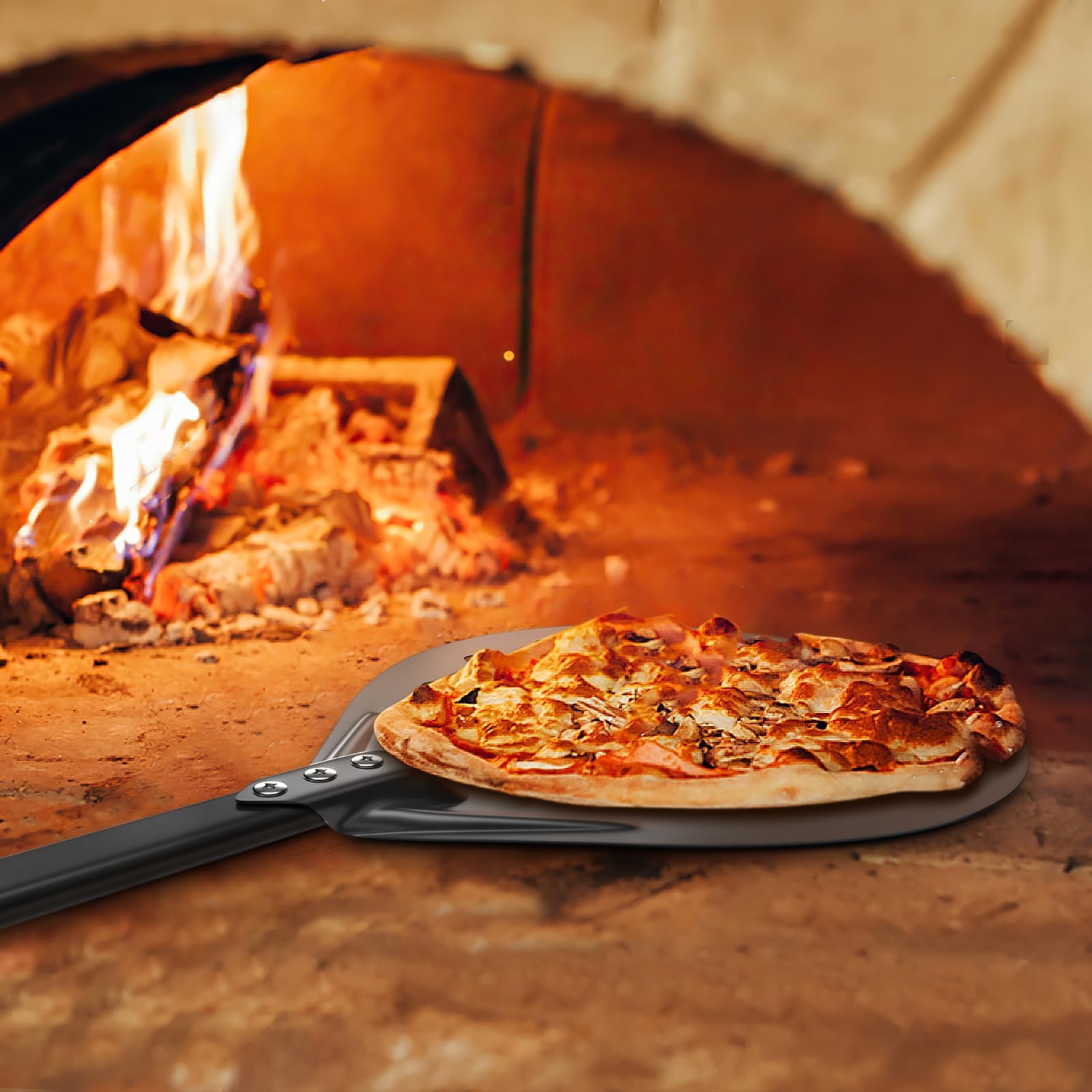 G.a HOMEFAVOR Pizzaschieber Perforierter 14 Zoll Pizzaschaufel aus Hart Eloxiertes Aluminium Pizzaschaufel 8 inch Pizzawendeheber Pizza Schaufel mit Silikongriff