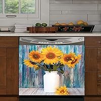 Vista 13 de Adhesivo decorativo retro con diseño de girasol para cocina, cubierta de lavavajillas, con texto en inglés "You are My Sunshine", para panel
