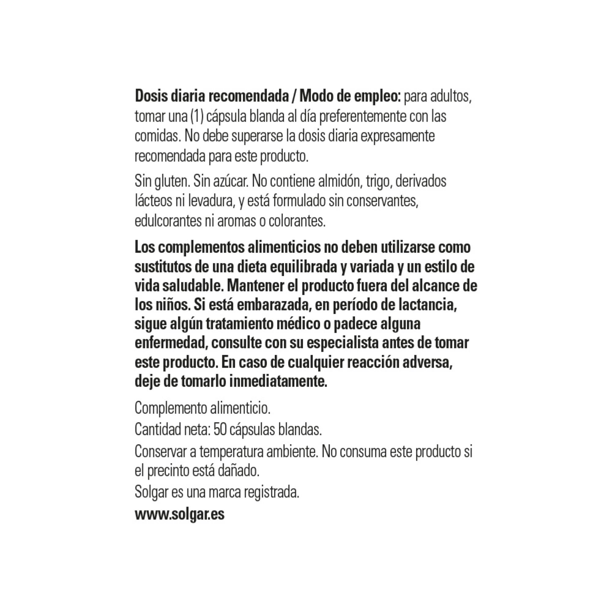 Solgar - Vitamina E 268 mg (400 UI), D-Alfa Tocoferol y mezcla de Tocoferoles, 50 Cápsulas blandas