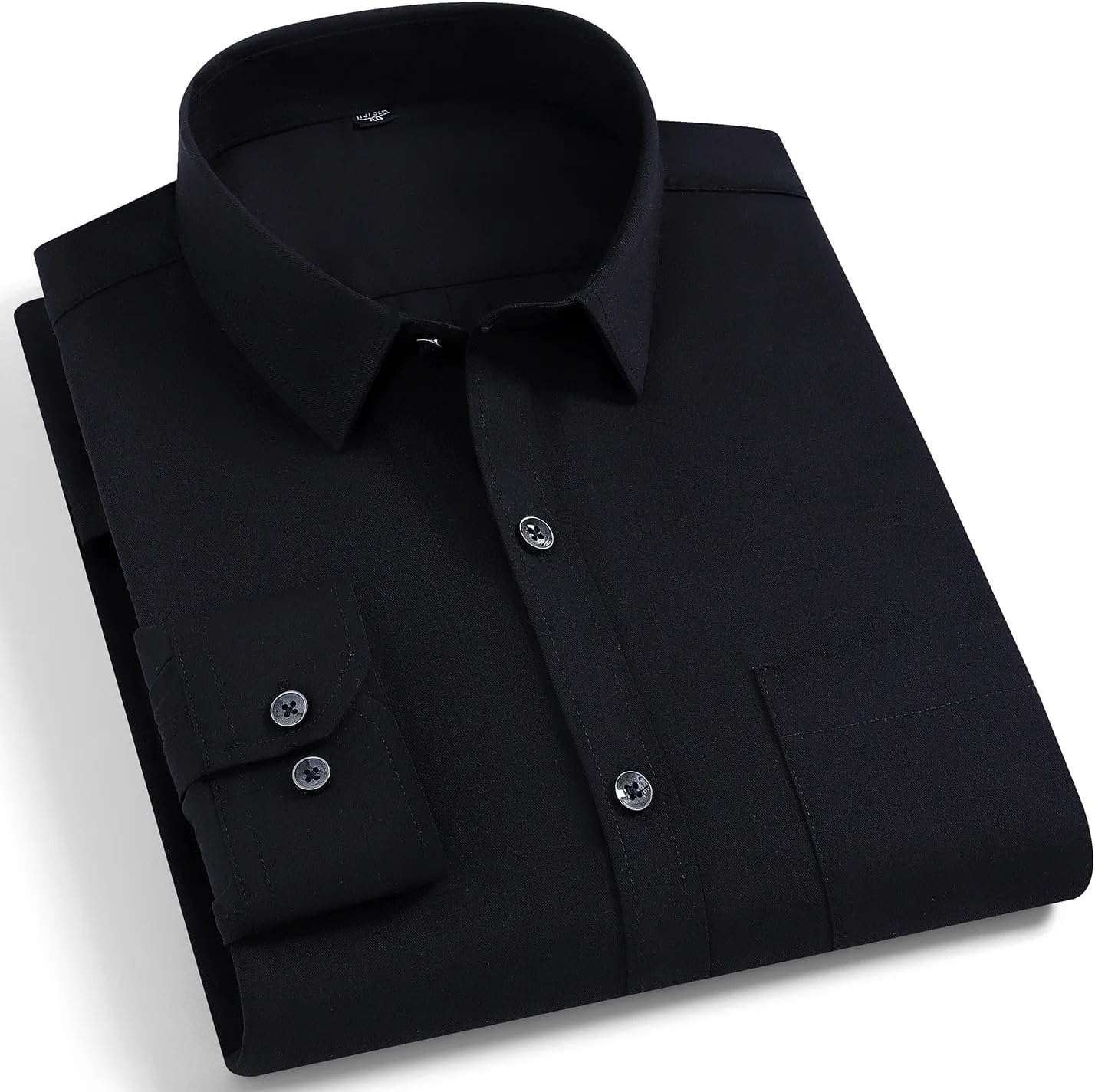 Long Sleeve Shirts for Men Slim Fit Formal Plain Shirt Casual Single Pocket Plaid Tops