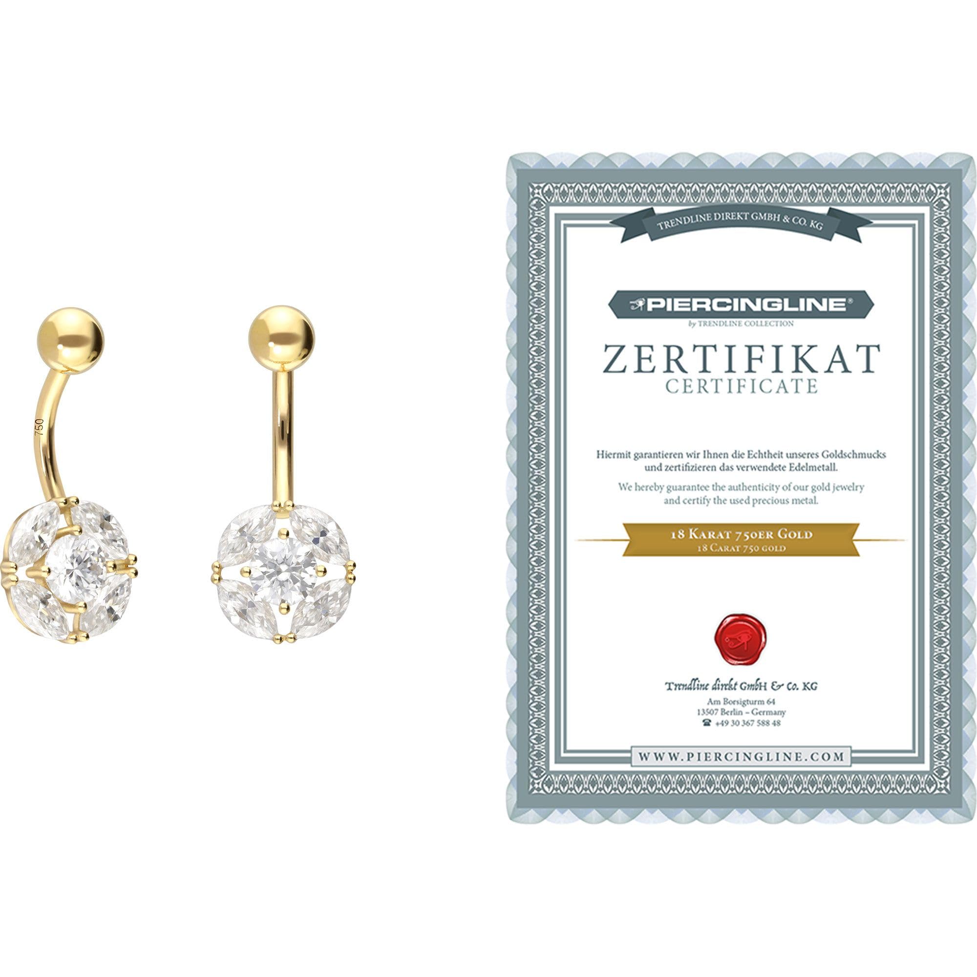 PIERCINGLINE Bauchnabelpiercing 18 Gold Bananabell MOISSANITE 750er Gold - Goldfarben