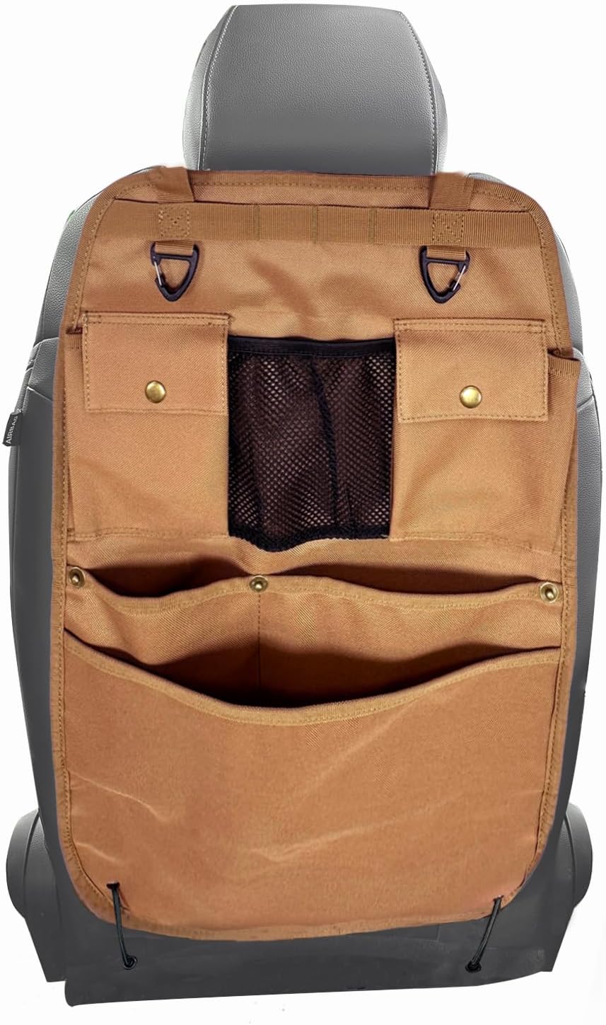 Black Car Seat Back Organizer with Multiple Pockets and Hooks