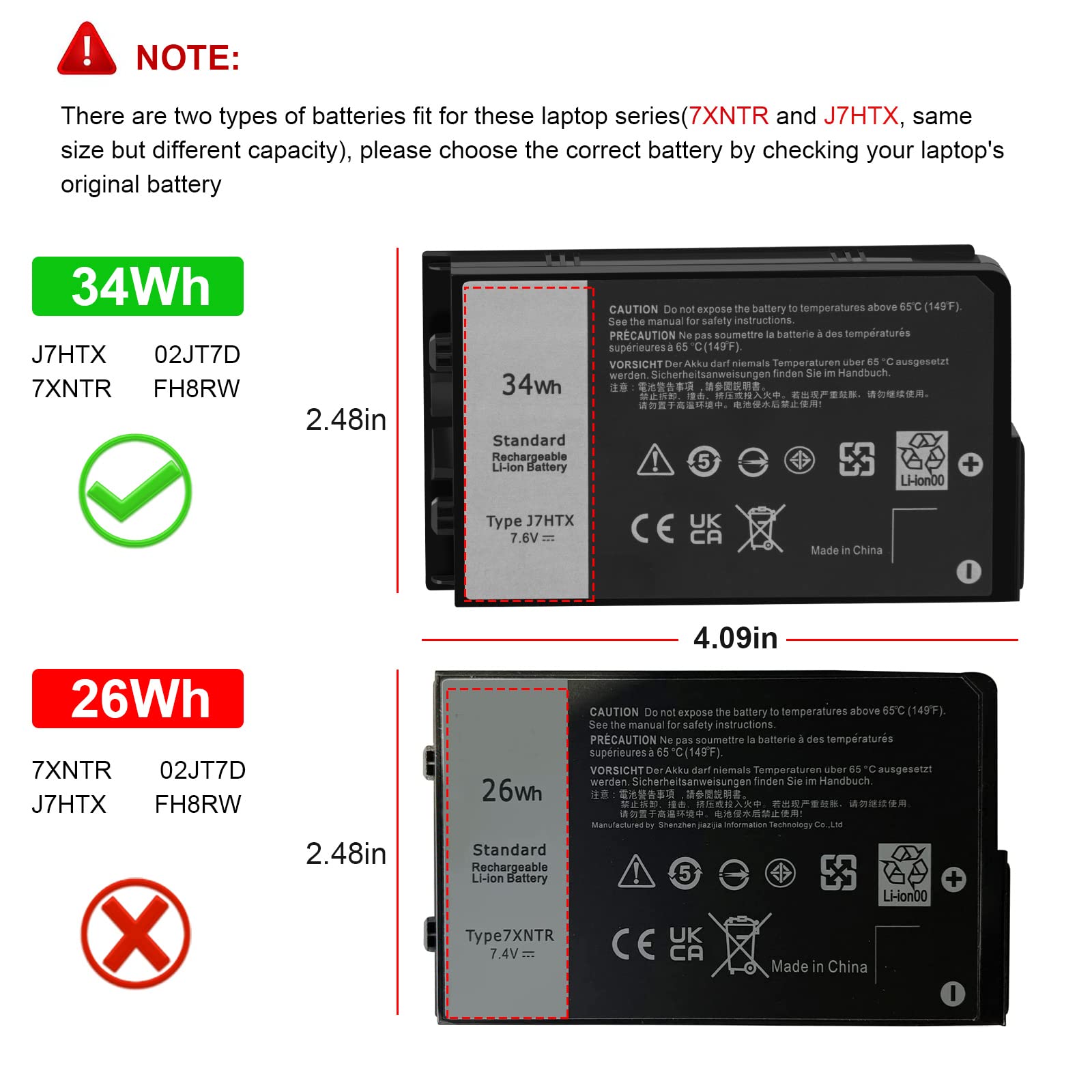 ARyee J7HTX Batería Compatible con DELL Latitude 7202 7212 Rugged Extreme Tablet Series, Repuesto para J7HTX 02JT7D 7XNTR FH8RW(7.6V 34Wh)