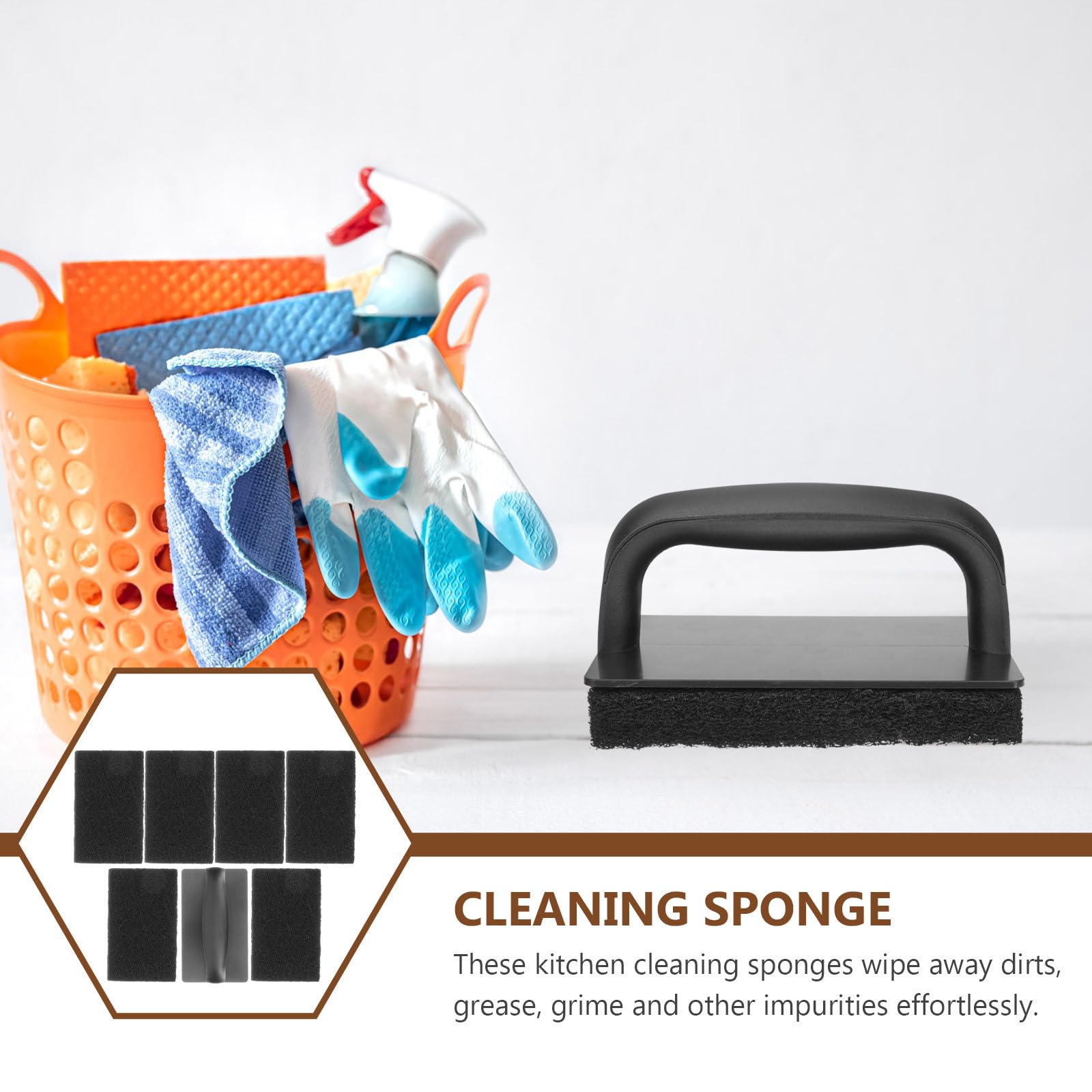 BESPORTBLE Griddle Scrubber Pads 6Pcs Heavy Duty Griddle Scrubber Scouring Pad & Handle, Flat Top Grill Cleaner Non-Scratch Scouring Pads for Kitchen Bathroom Bathtub Tile Cleaner Kit