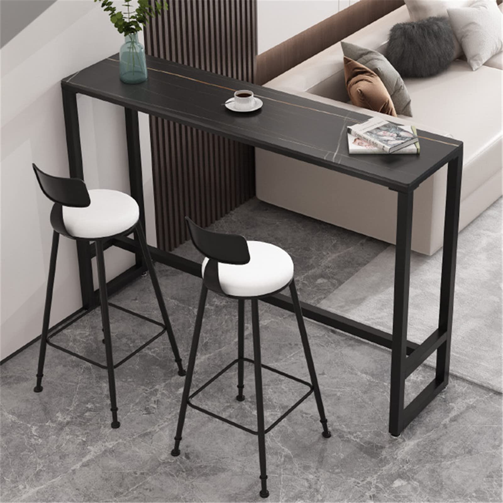 Tavolo da bar in marmo con piedini in ferro per sala da pranzo, hotel, lounge, casa, bar, tavolino alto e stretto (100 x 40 x 90 cm)