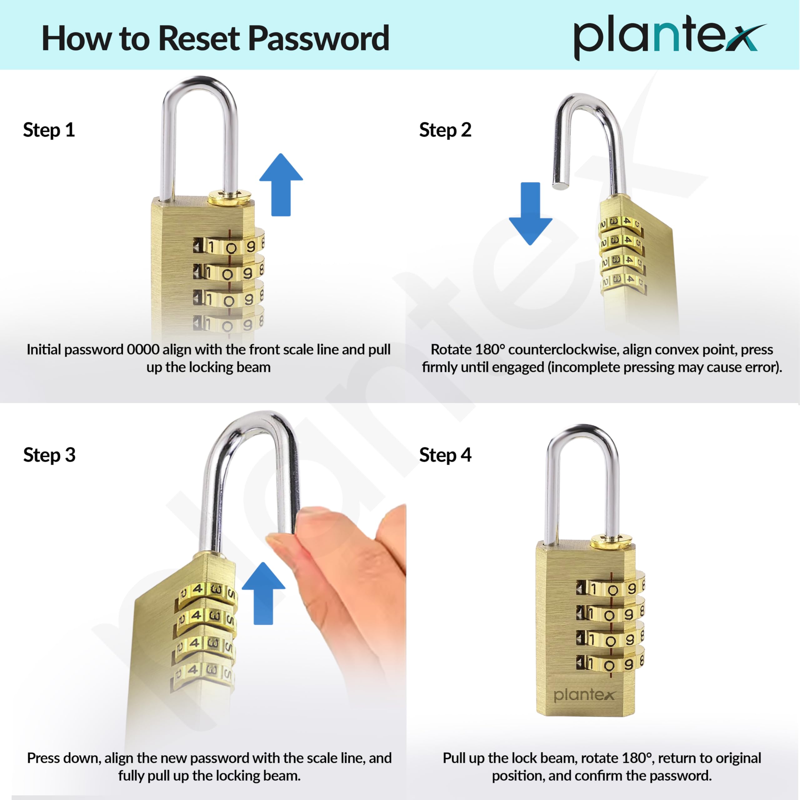 Plantex 4-Digit Code Combination Brass Locks/Number Lock/Portable Luggage Lock/Travel Lock for Briefcase/Laptop Bags - Pack of 1 (Small, Brass Antique) — Amazon image 4
