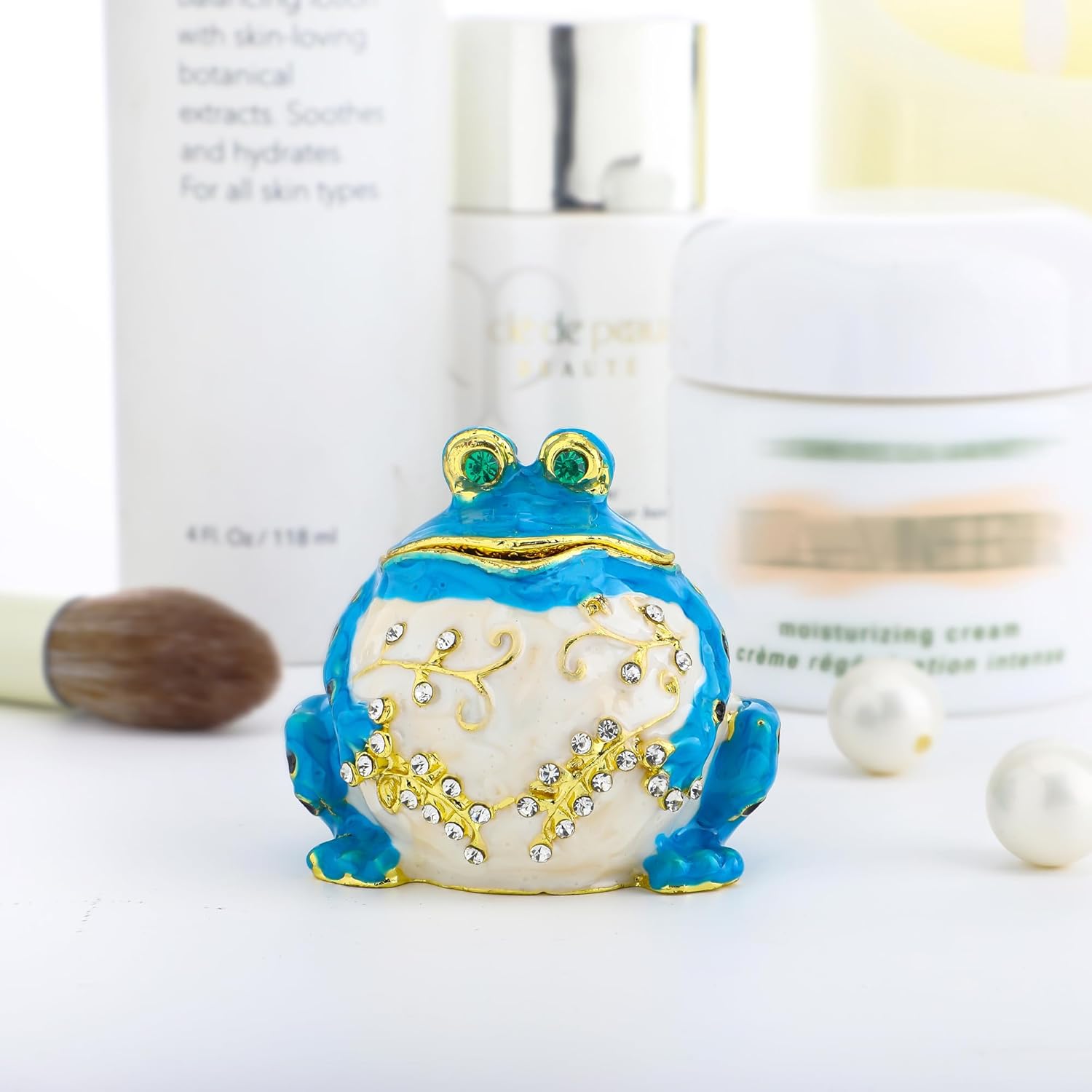 YU FENG Hinged Frog Trinket Jewelry Box Crystal Jeweled Small Cute Frog Animal Figurines Collectible - Image 5