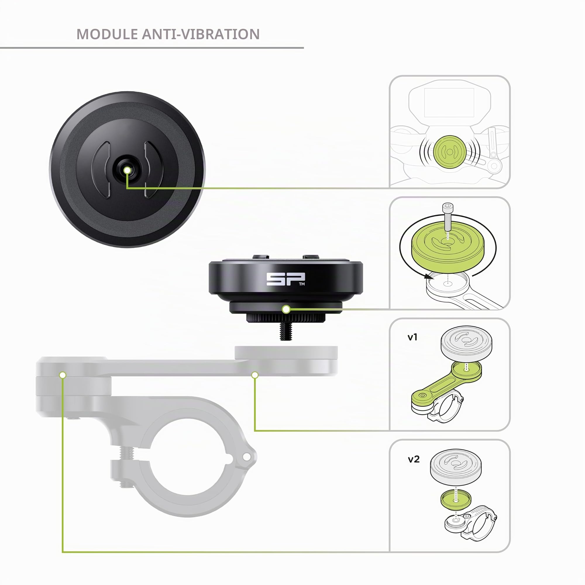 SP CONNECT Moto Bundle avec module anti-vibration | SPC+ | compatible avec iPhone 16 Pro | Support de téléphone portable pour moto, vélo, scooter | Support de gadget pour GPS