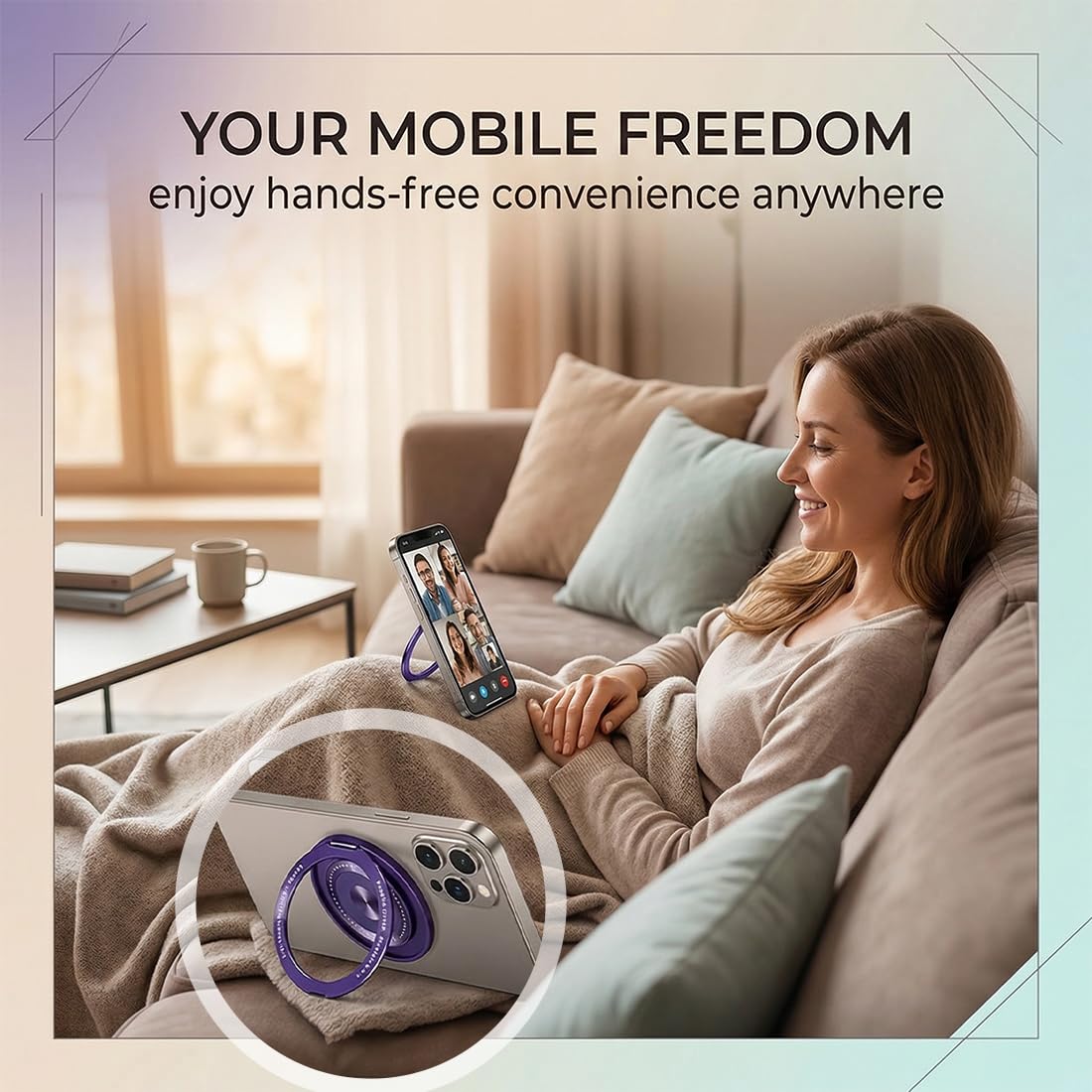 IEBTAWN LYITZW 1 Anello Cellulare Universale,Supporto Telefono Rotazione 360°,Impugnatura Sicura per Mani Libere,Angolo Regolabile per Visione Desktop,Videochiamate e Apprendimento Online, Viola