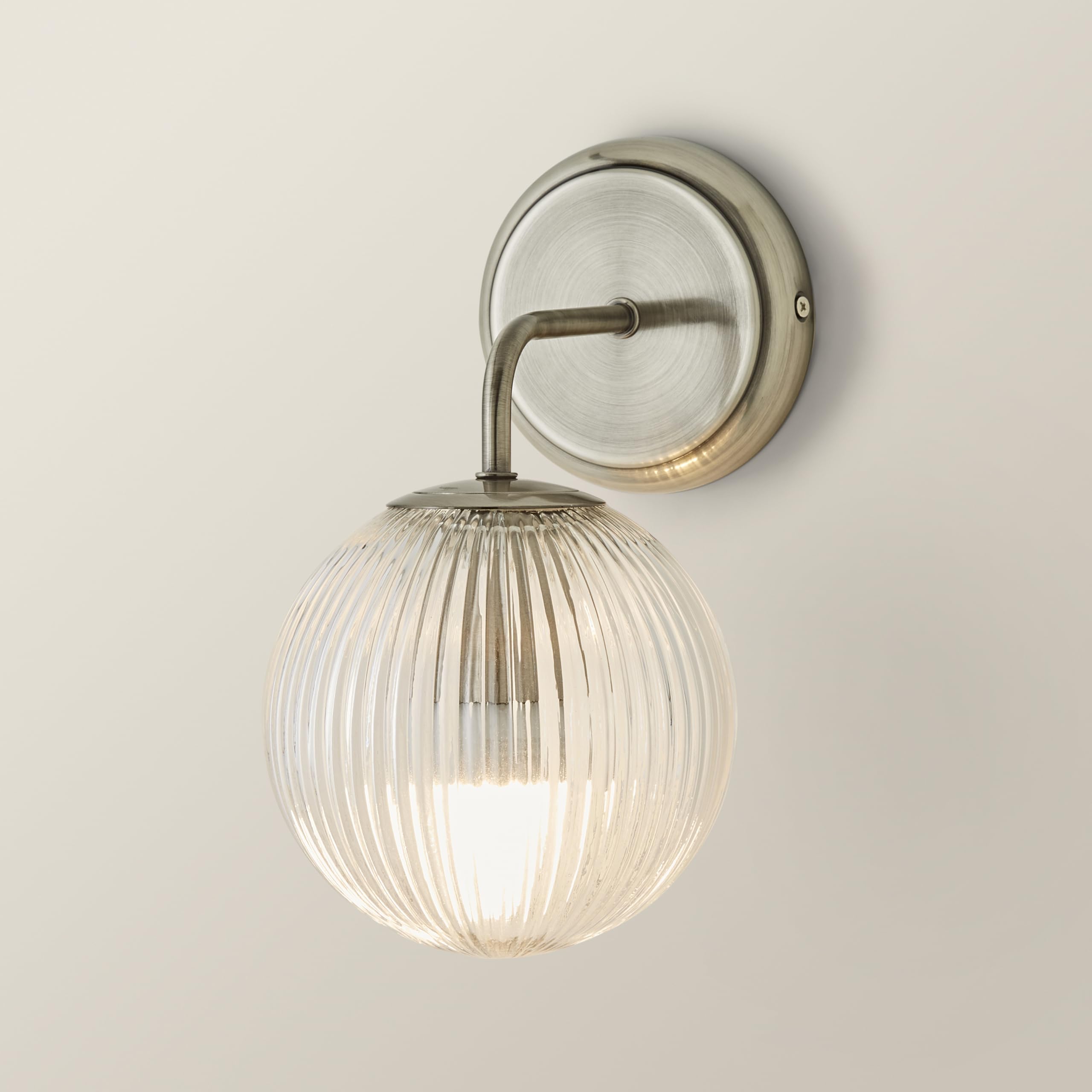 ValueLights | Kempton Pair of Brushed Chrome Ribbed Glass Globe Shade Wall Lights and Bulbs | Wall Lights, Home Décor & Improvement Essential | Mains Wired