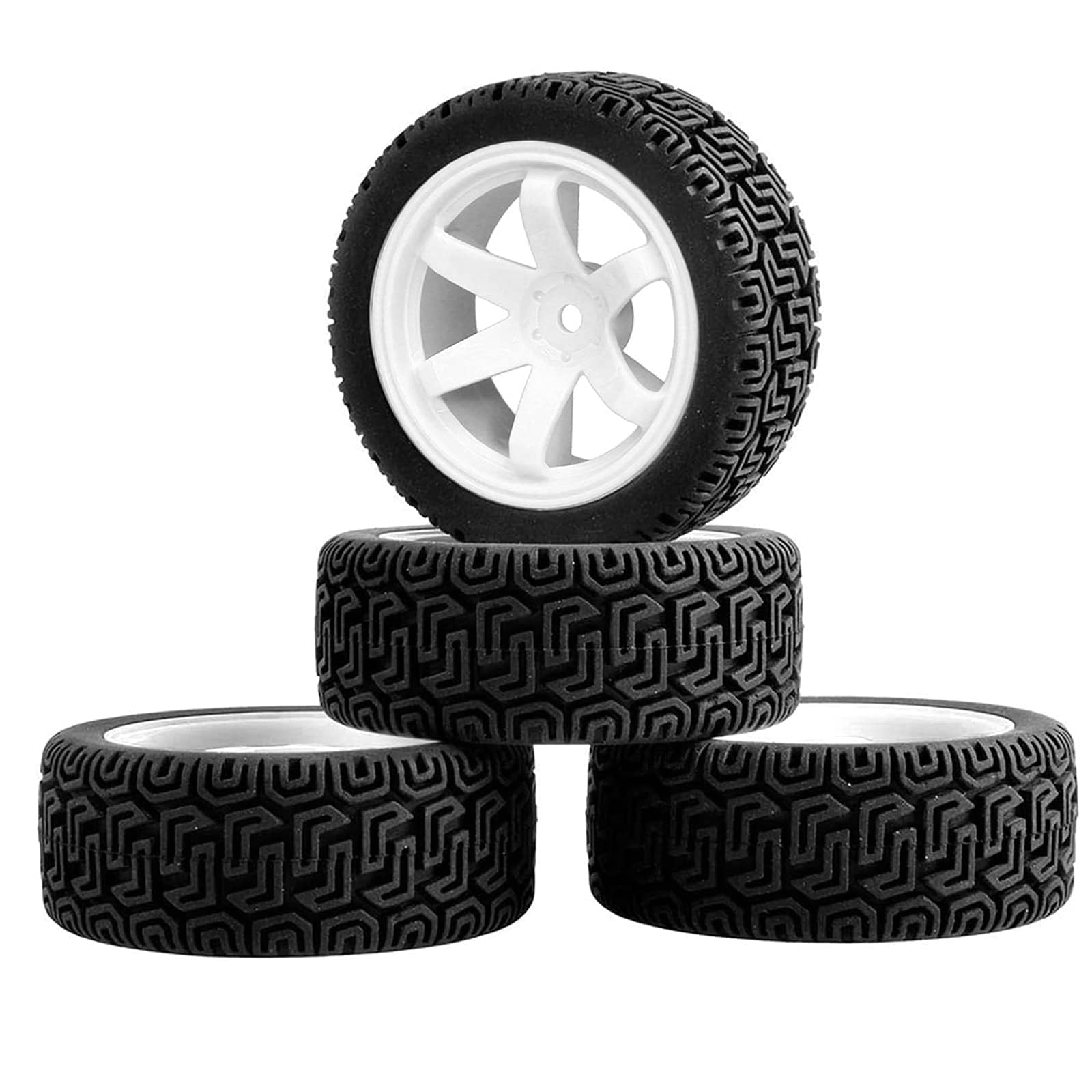 KINGCOO 4PCS 68mm RC Rally Car Rubber Tires and Plastic Wheel Rims Tyres 12mm Hex for 1/10 RC On-Road Flat Run Racing Touring Car for Tamiya HSP HPI WR8 TT02 Kyosho (White)
